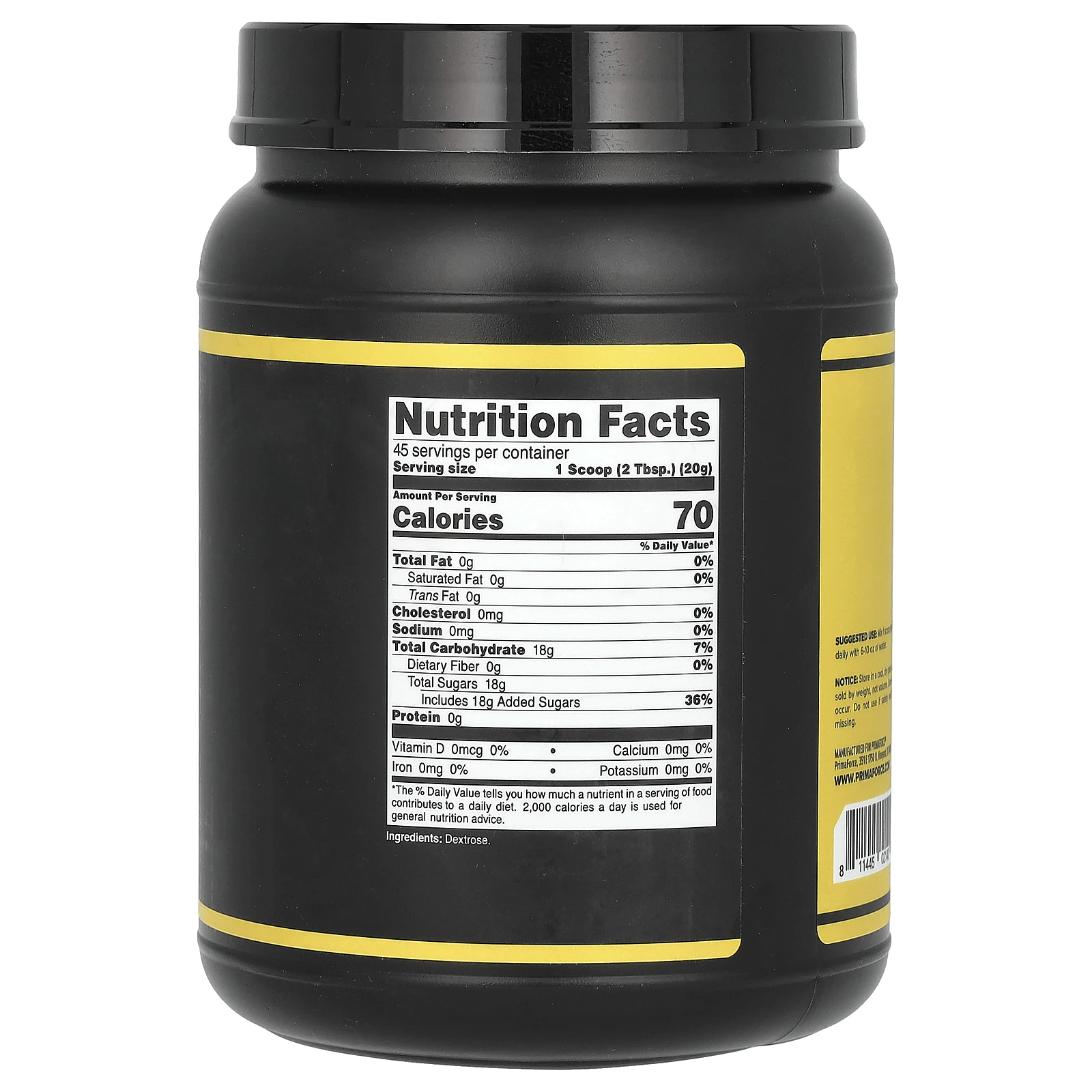 Primaforce, чистая декстроза, без добавок, 907 г (2 фунта)