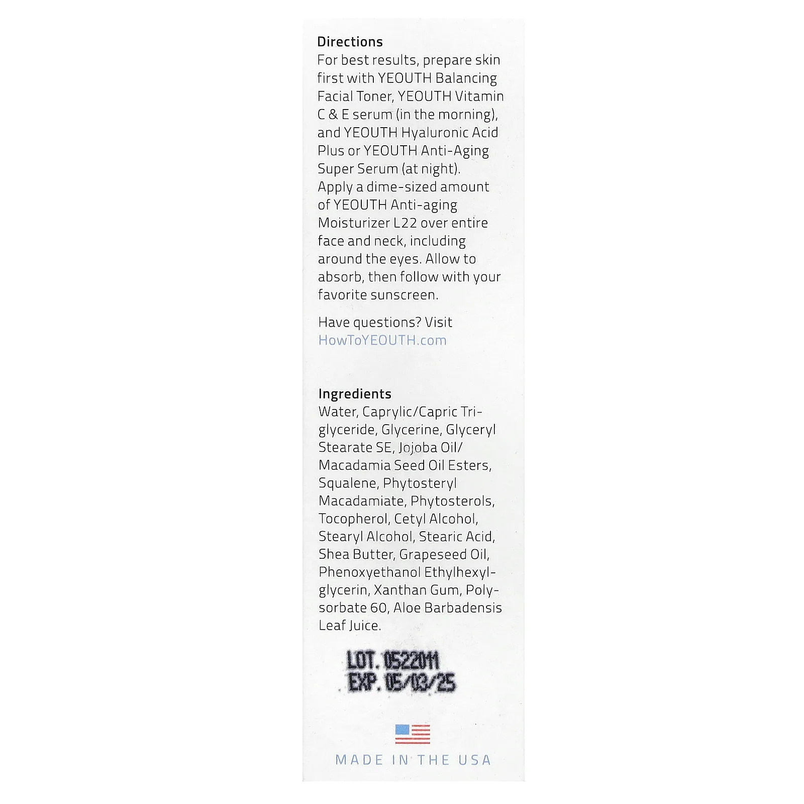 Yeouth, Антивозрастное увлажняющее средство L22, 30 мл