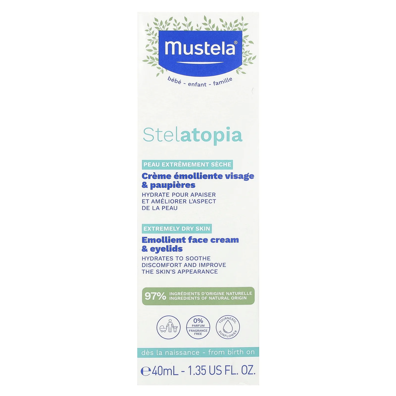 Mustela, Baby, смягчающий крем для лица Stelatopia, 40 мл (1,35 жидк. Унции)