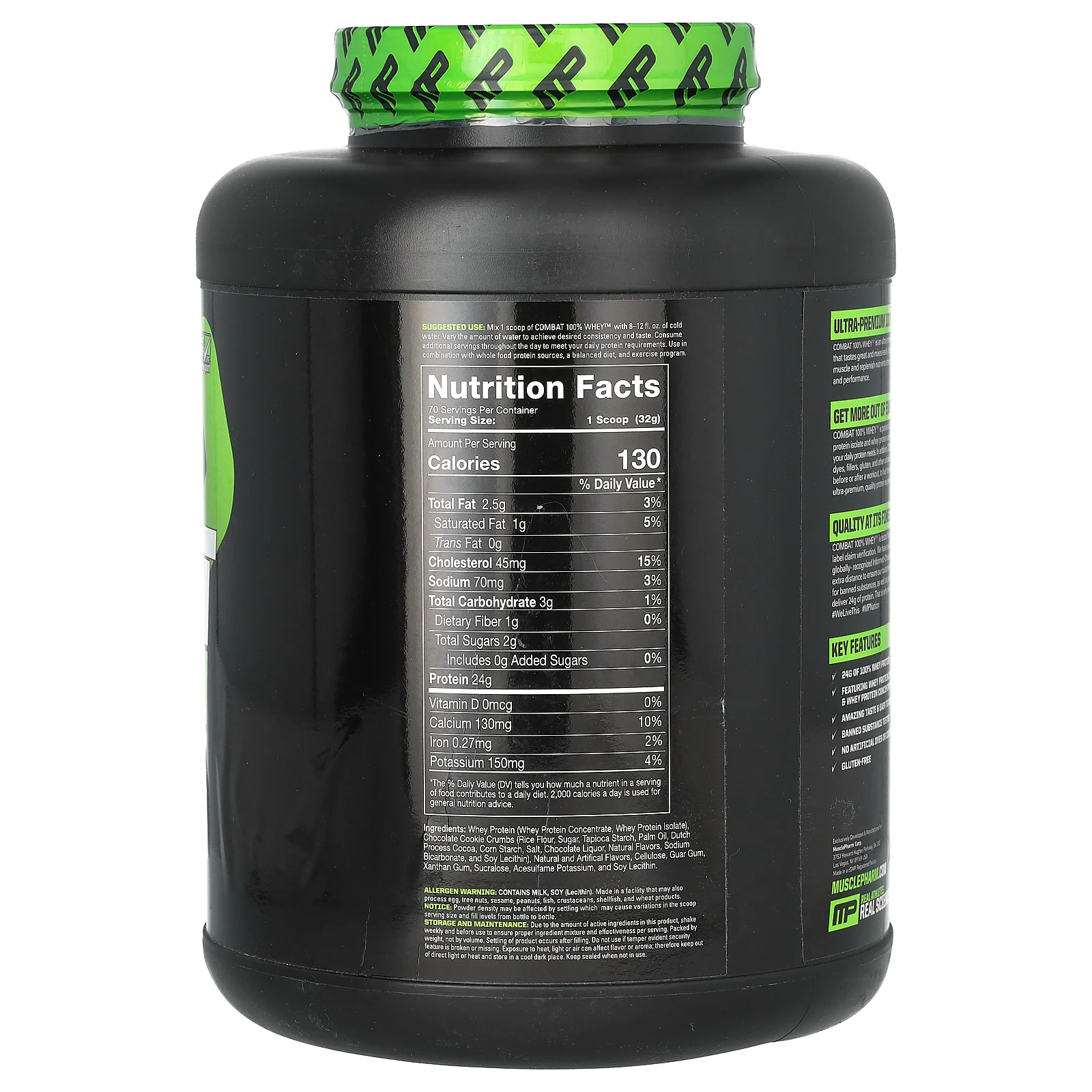 MusclePharm, Combat, 100% сывороточный протеин, печенье и крем, 2240 г (5 фунтов)