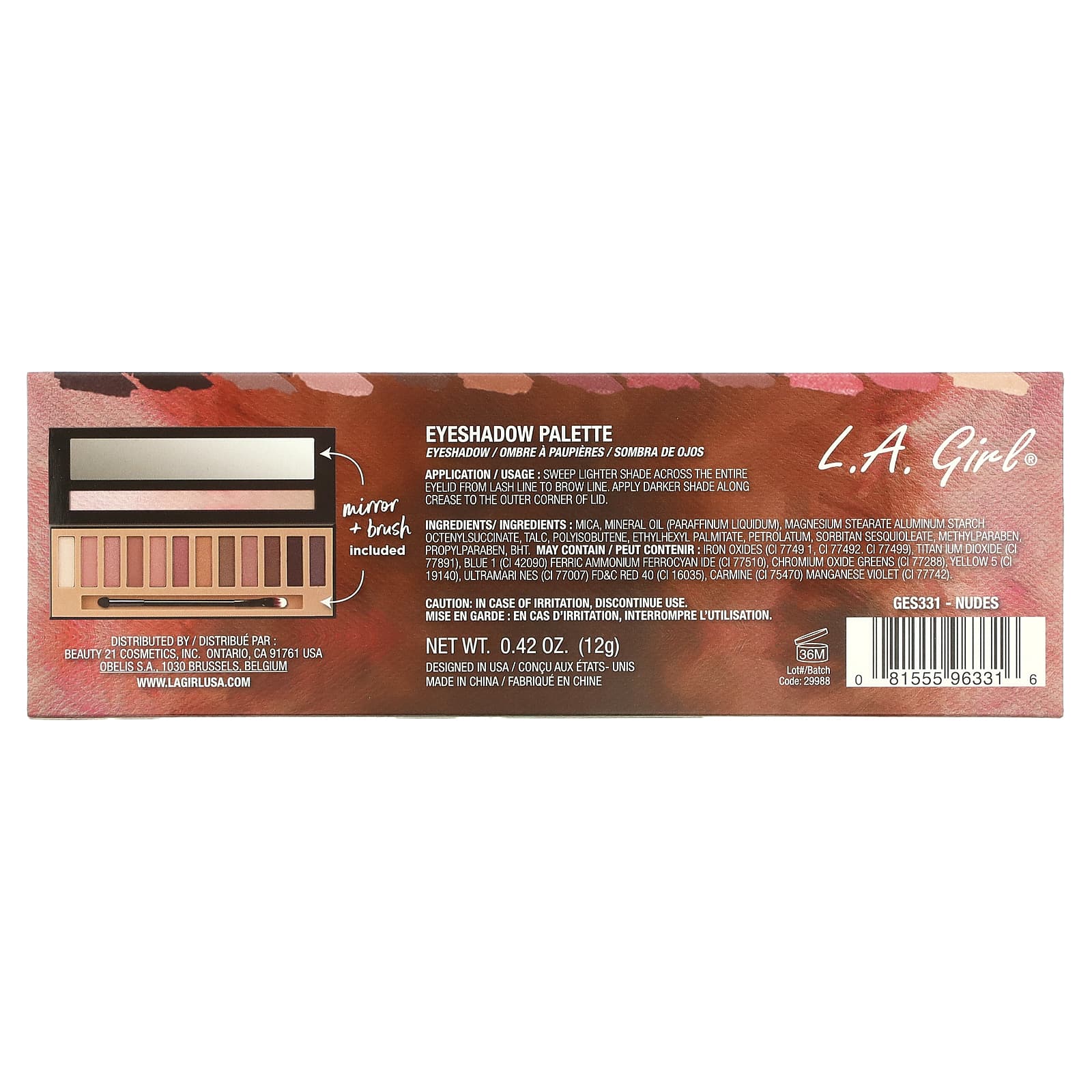 L.A. Girl, Beauty Brick, палитра для век из 12 цветов, нюдовые оттенки, 12 г (0,42 унции)