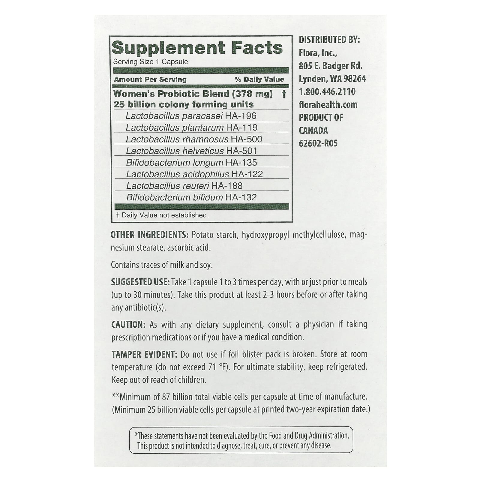 Flora, пробиотик для женского здоровья, 87 млрд, 30 вегетарианских капсул