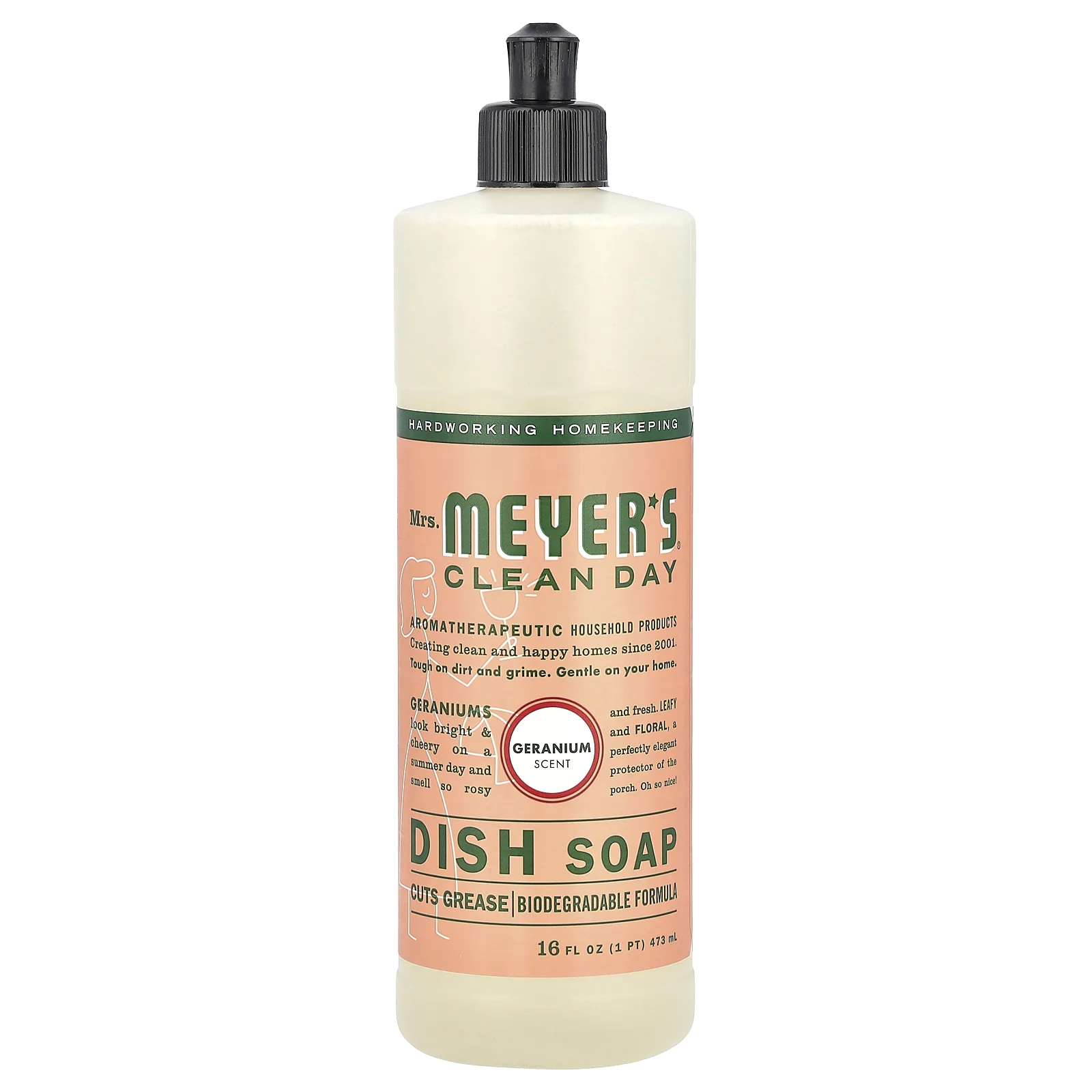 Mrs. Meyers Clean Day, жидкость для мытья посуды, герань, 473 мл (16 жидк. унций)