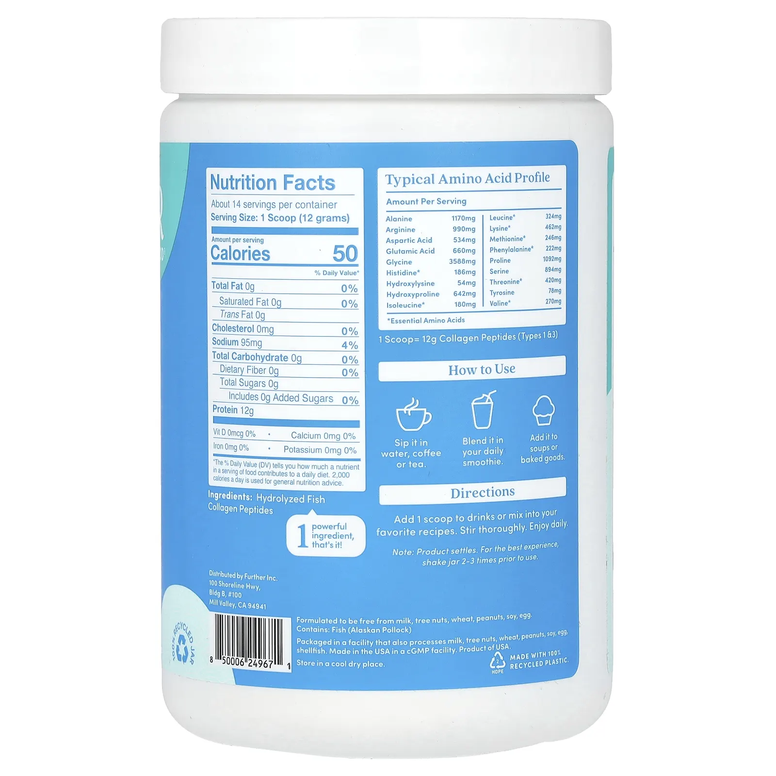 Further Food, Морской коллаген дикого вылова, без добавок, 168 г (5,93 унции)