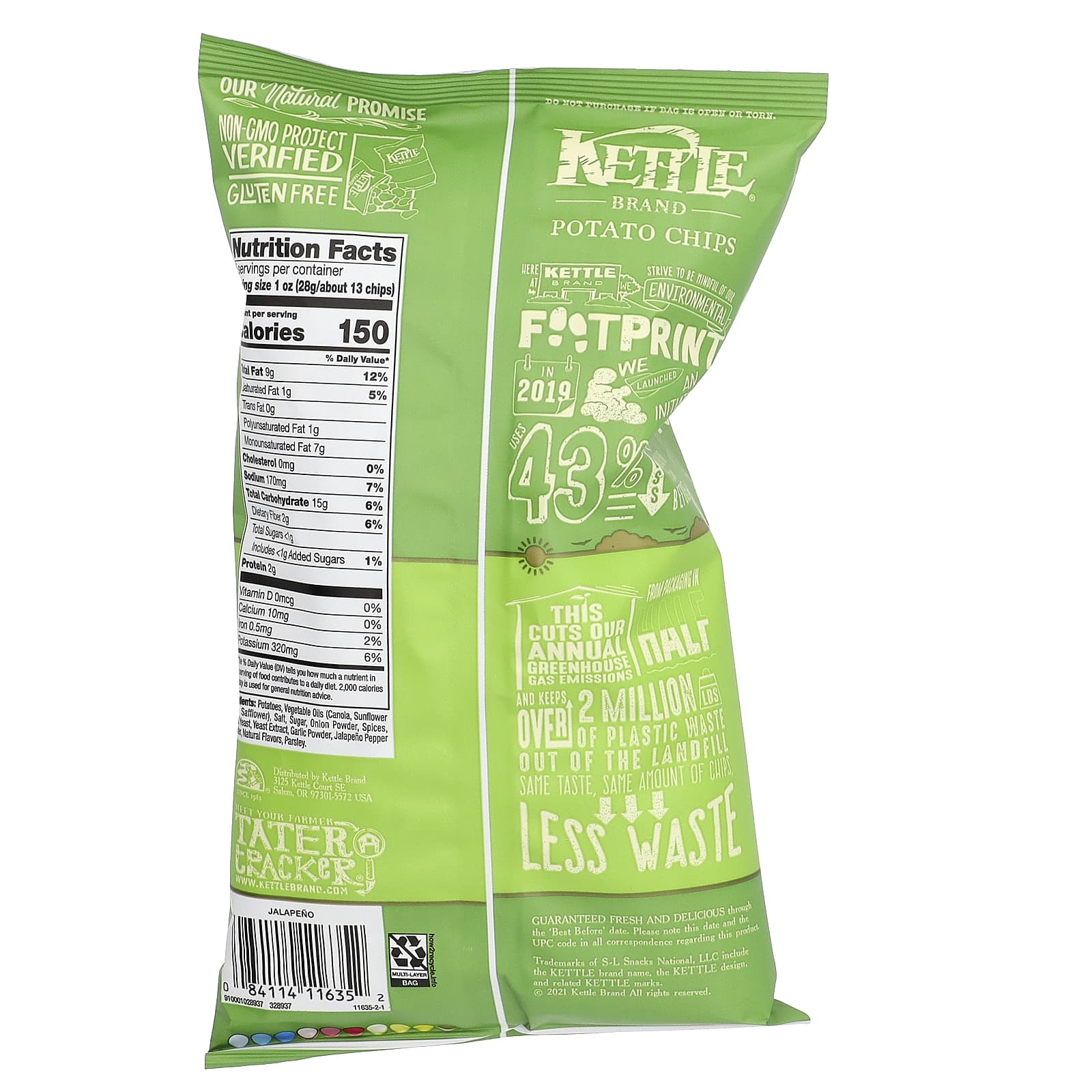 Kettle Foods, картофельные чипсы, халапеньо, 141 г (5 унций)