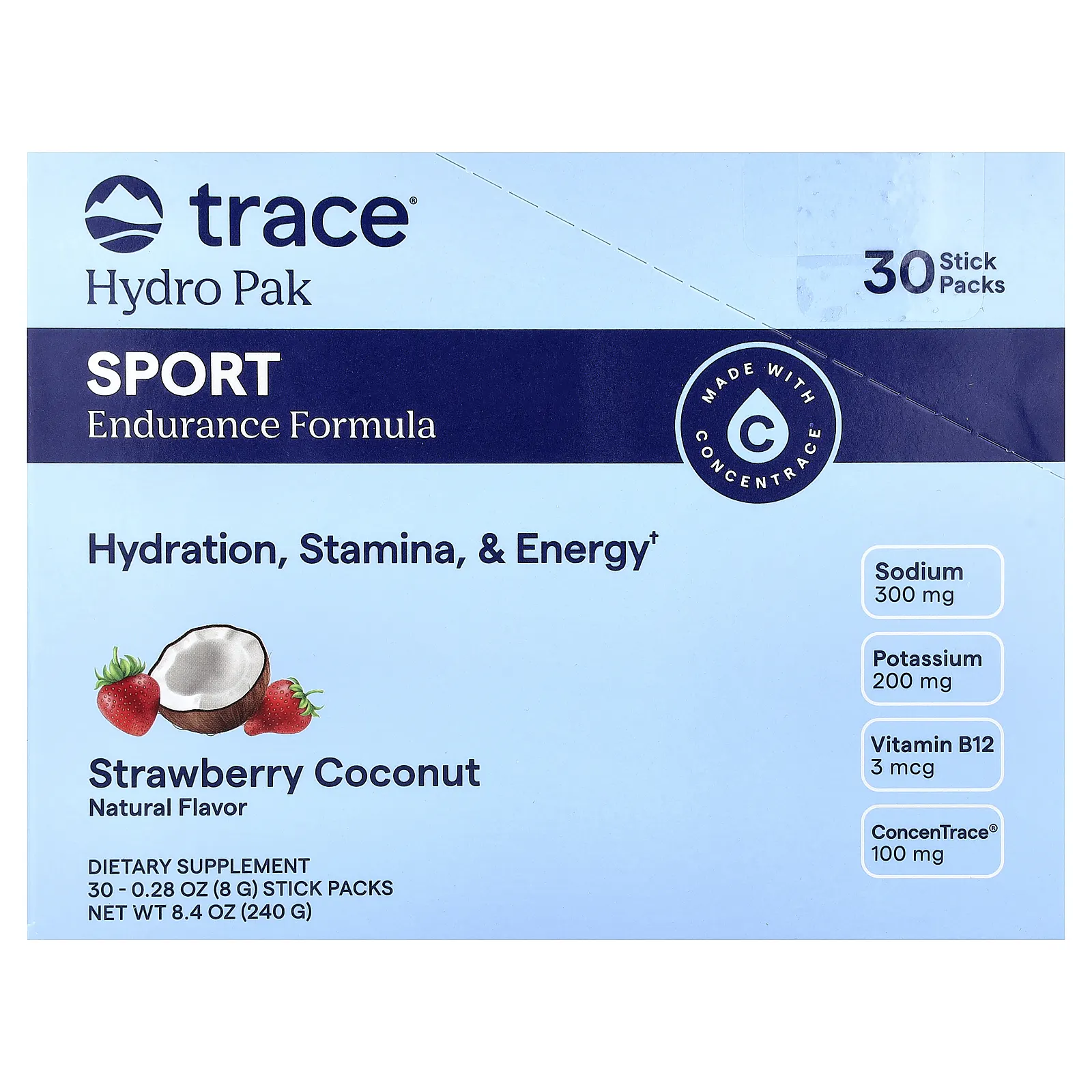 Trace, Hydro Pak Sport, Strawberry Coconut, 30 Stick Packs, 0.28 oz (8 g) Each