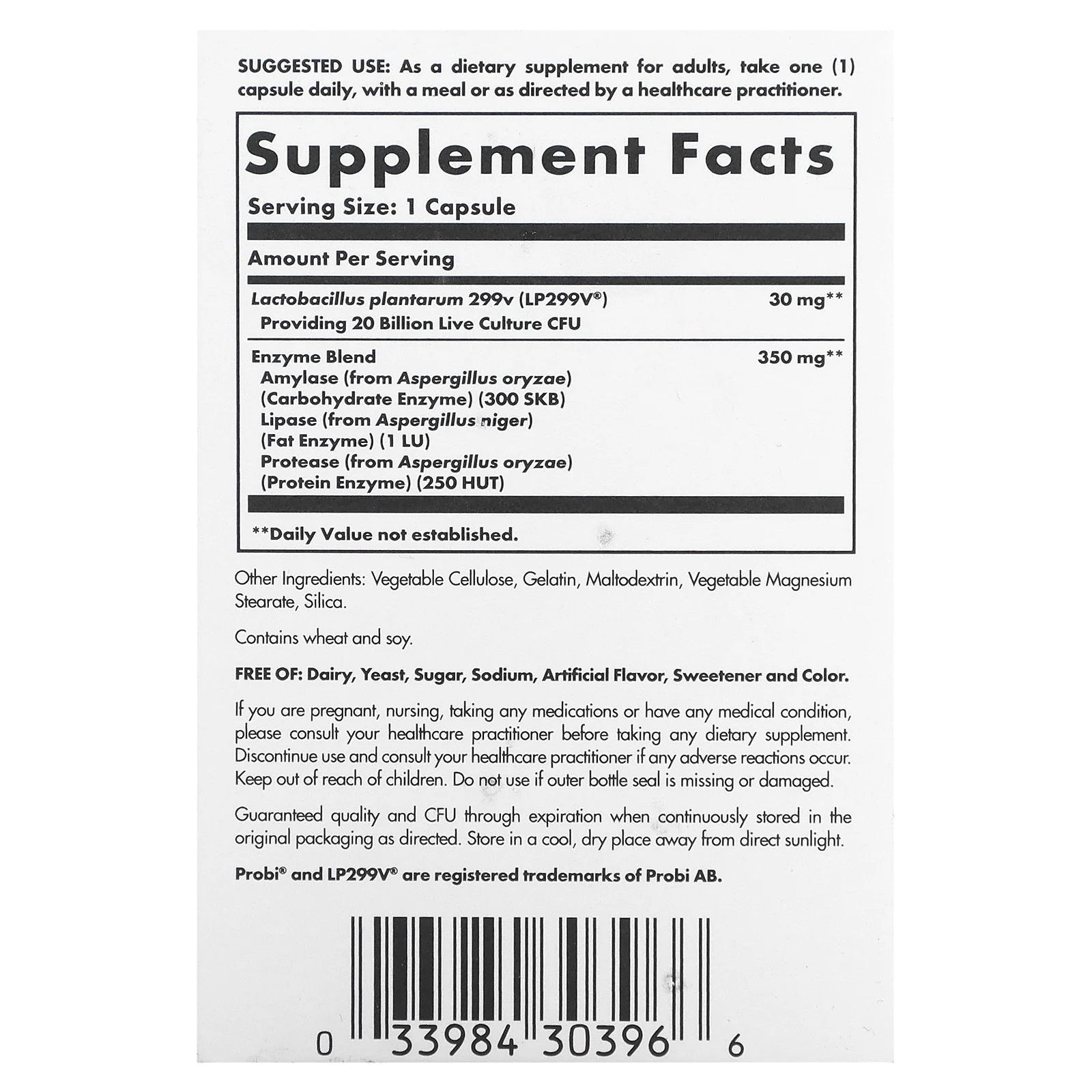 Solgar, Probi Plus Enzyme, пробиотический ферментный комплекс, 20 млрд КОЕ, 30 капсул