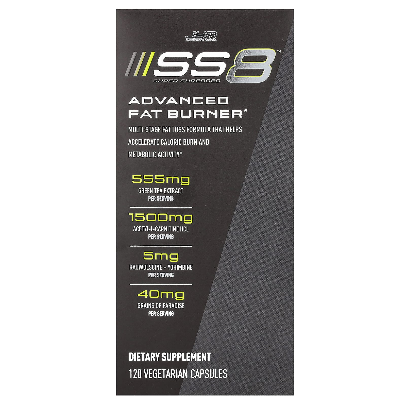 JYM Supplement Science, SS8 Super Shredded, улучшенное жиросжигающее средство, 120 вегетарианских капсул