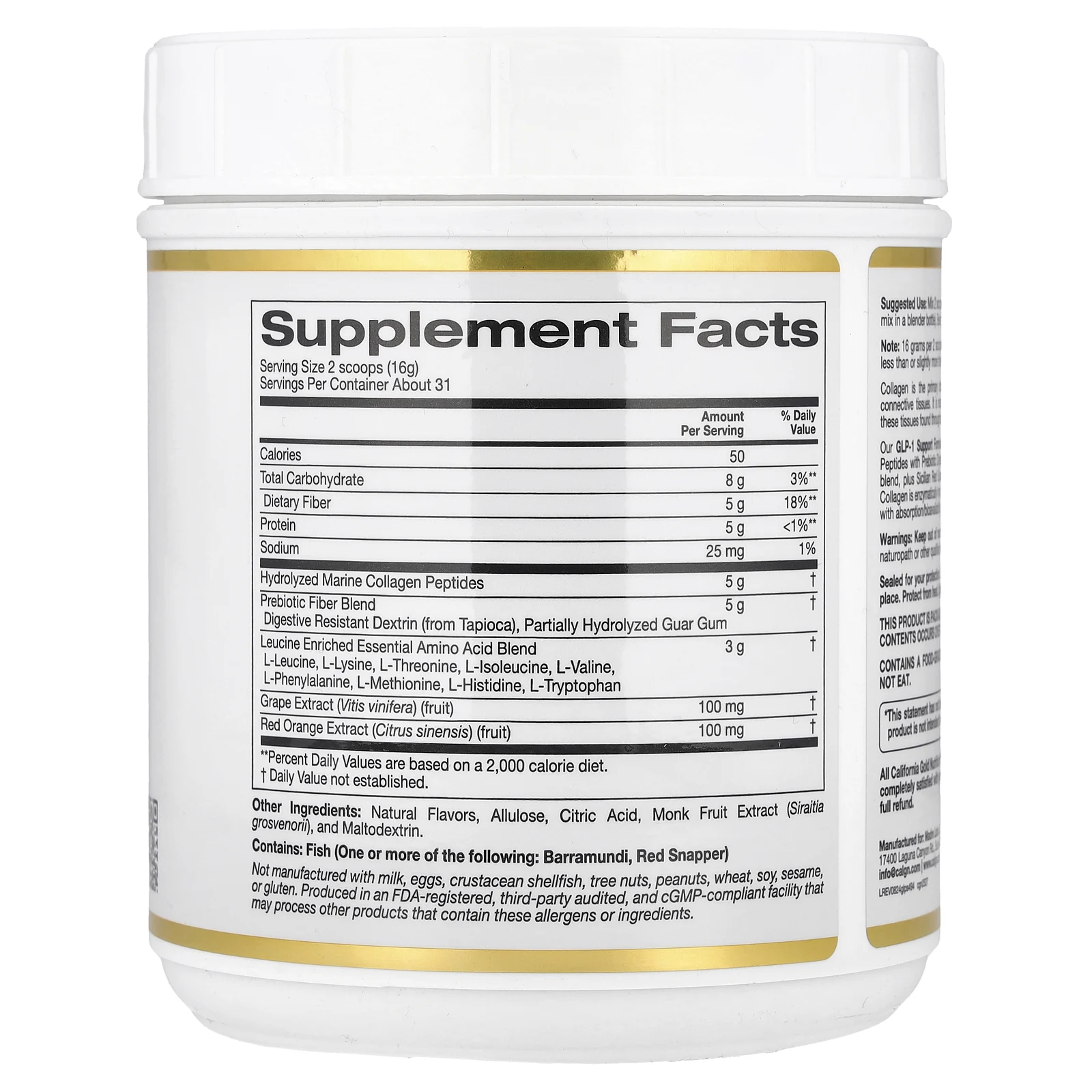 California Gold Nutrition, добавка для поддержания уровня ГПП-1, со вкусом арбуза и юдзу, 494 г (1,09 фунта)