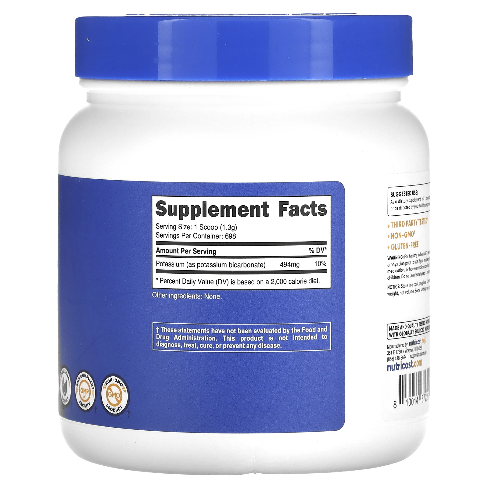Nutricost, бикарбонат калия, без добавок, 907 г (32 унции)