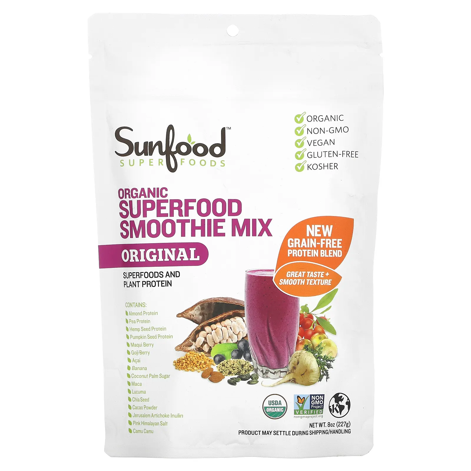 Sunfood, Сырая органическая смесь суперпродуктов для смузи, 227 г (8 унций)