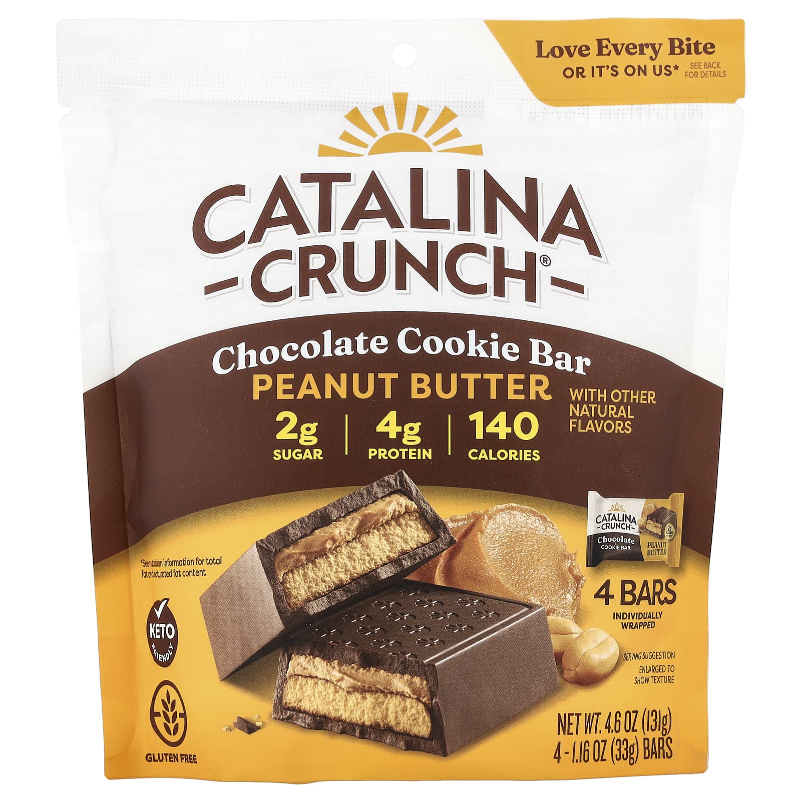 Catalina Crunch, Шоколадное печенье, арахисовая паста, 4 плитки, 33 г (1,16 унции)