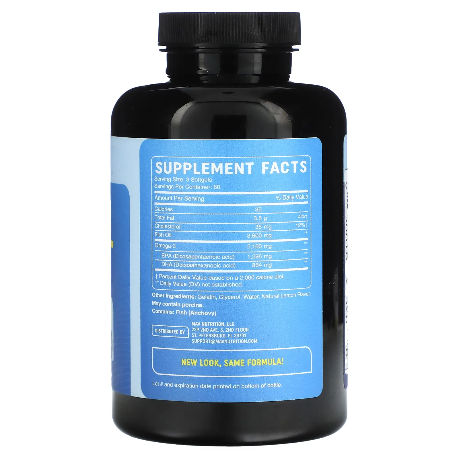 MAV Nutrition, рыбий жир, с натуральным лимонным вкусом, 3600 мг, 180 капсул (1200 мг в 1 капсуле)