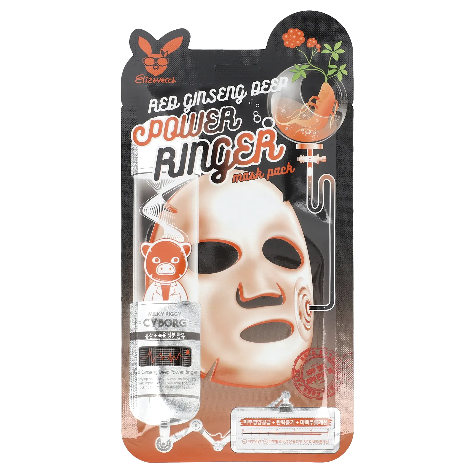 Elizavecca, Маска для лица с красным женьшенем, глубокая сила, 1 шт, 23 мл (0,78 жидк. Унции)