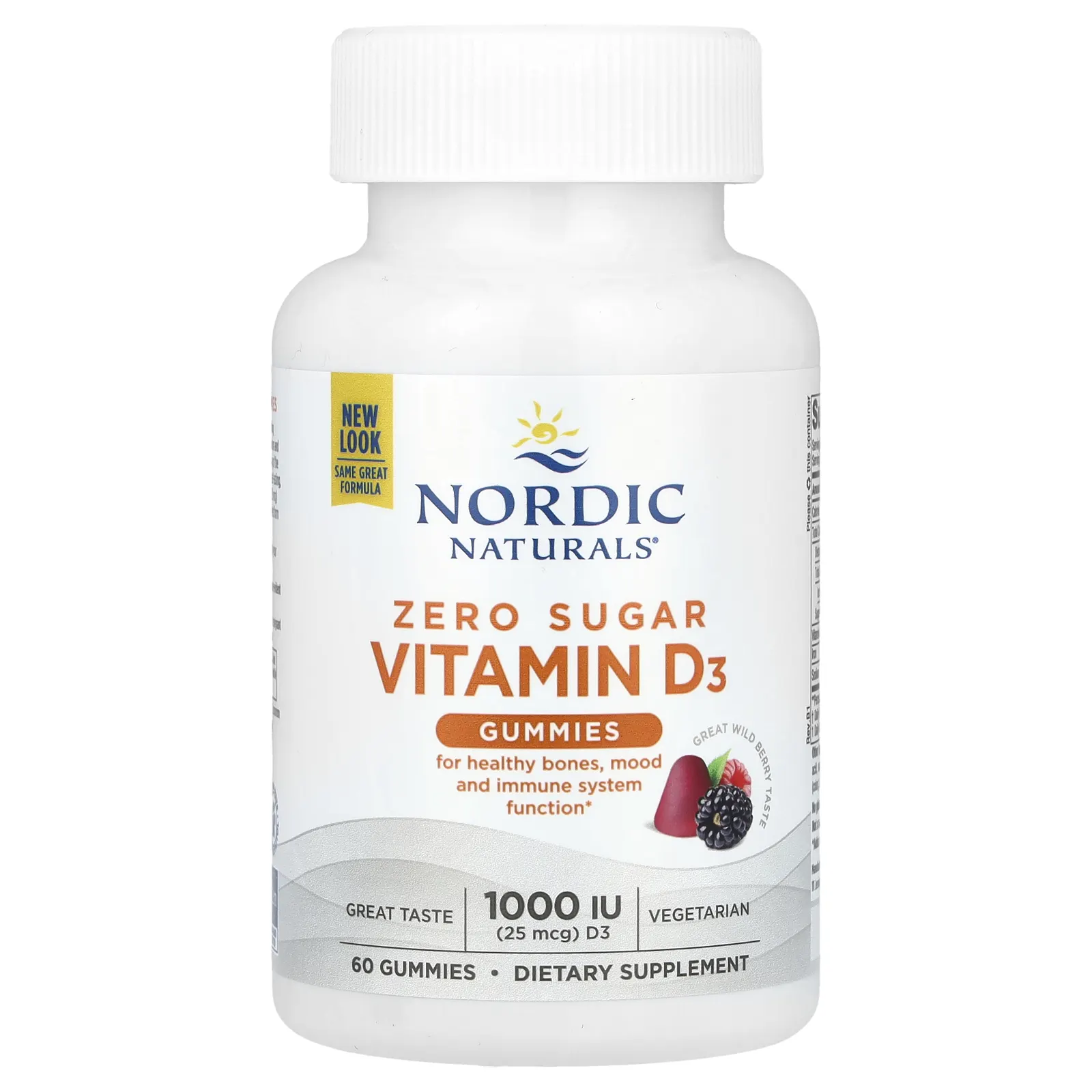 Nordic Naturals, Zero Sugar Vitamin D3 Gummies, Wild Berry, 1,000 IU, 60 Gummies