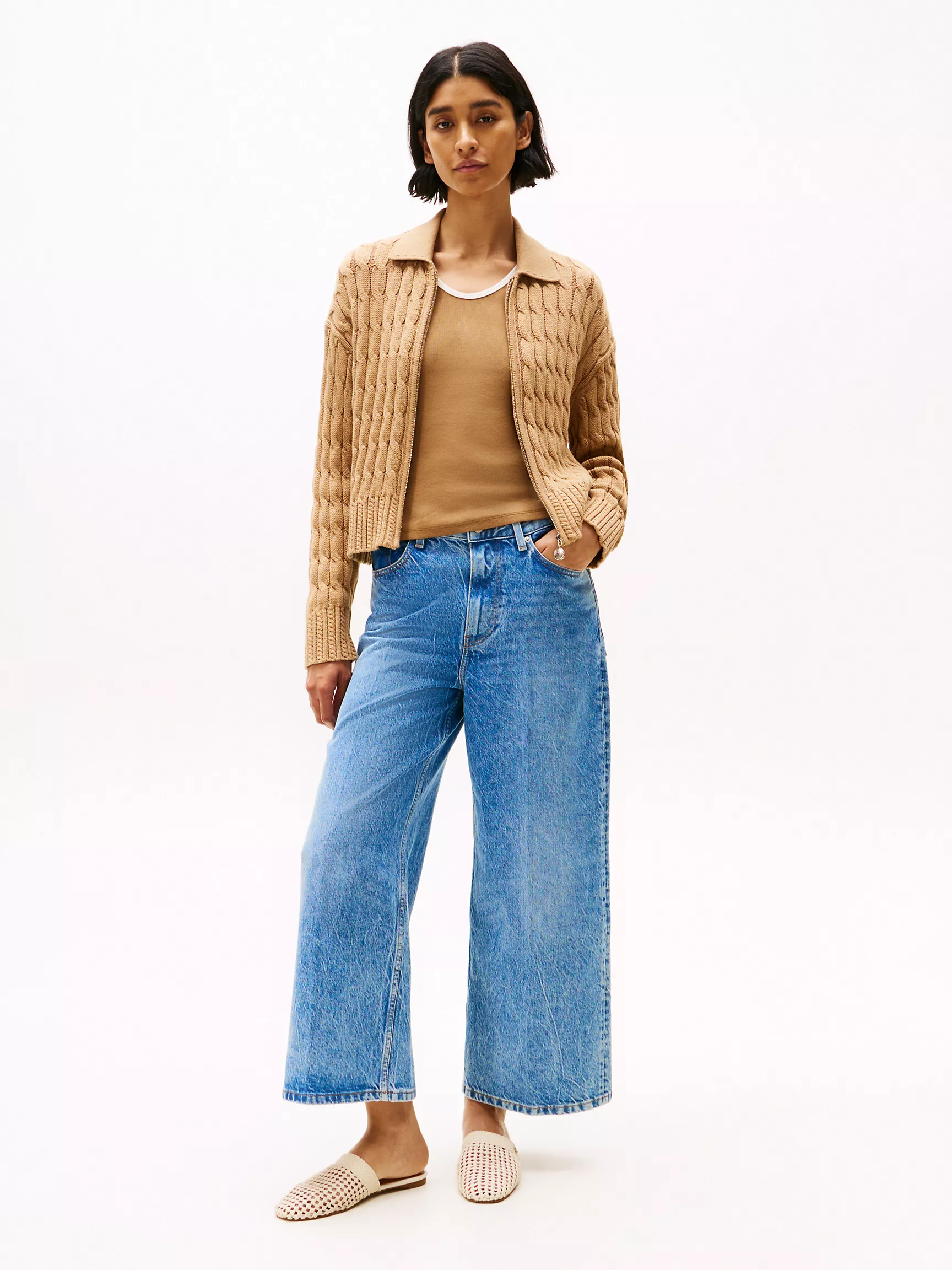 Женский свитер Tommy Hilfiger, Вязаный кардиган с узором "косы" и молнией свободного кроя