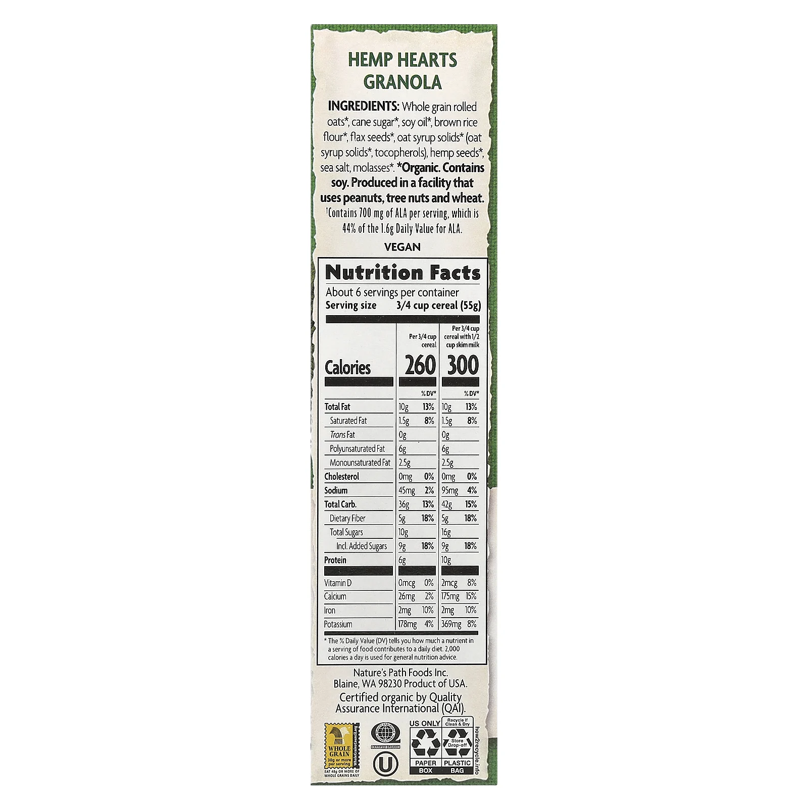 Nature's Path, Органическая мюсли с сердечками из конопли, 325 г (11,5 унции)