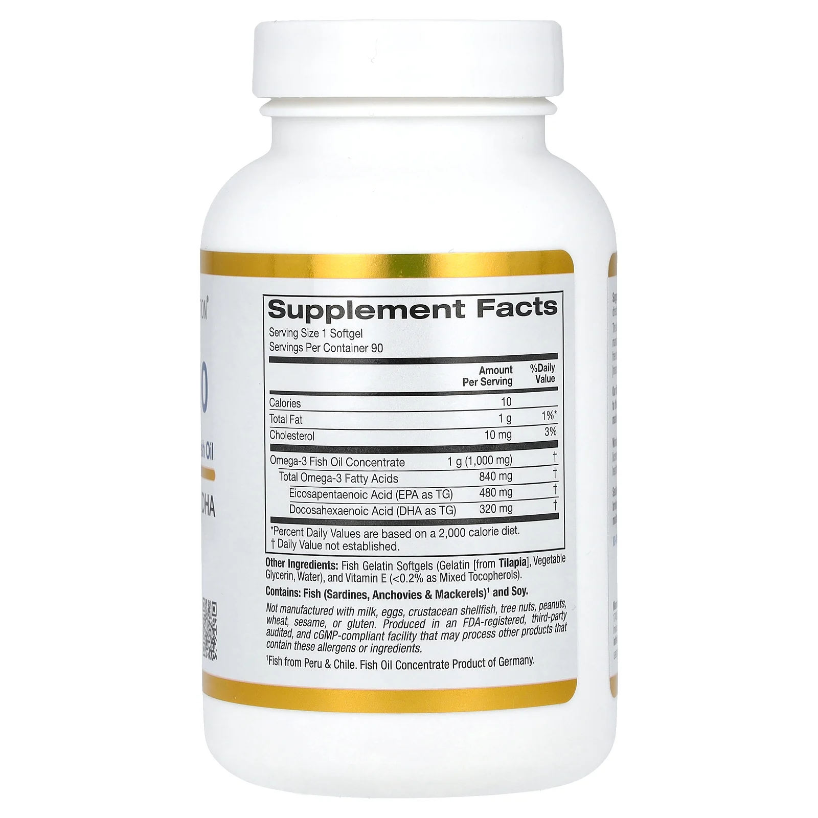 California Gold Nutrition, омега 800, рыбий жир, 80% ЭПК/ДГК, в форме триглицеридов, 1000 мг, 90 капсул из рыбьего желатина