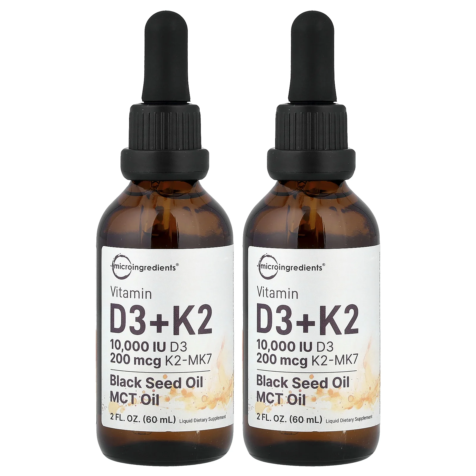 Micro Ingredients, витамины D3 и K2, 2 флакона-пипетки по 60 мл (2 жидк. унции)