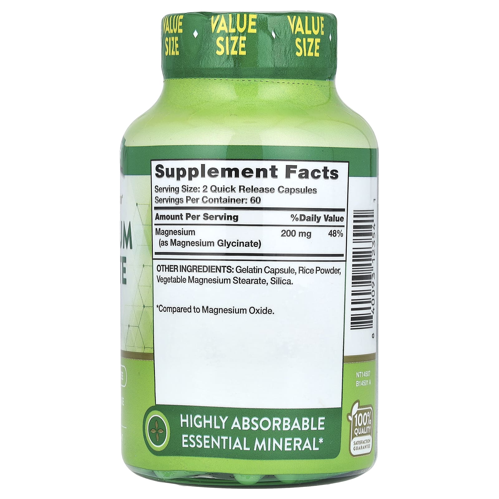 Nature's Truth, глицинат магния, хелатная форма, 120 капсул с быстрым высвобождением