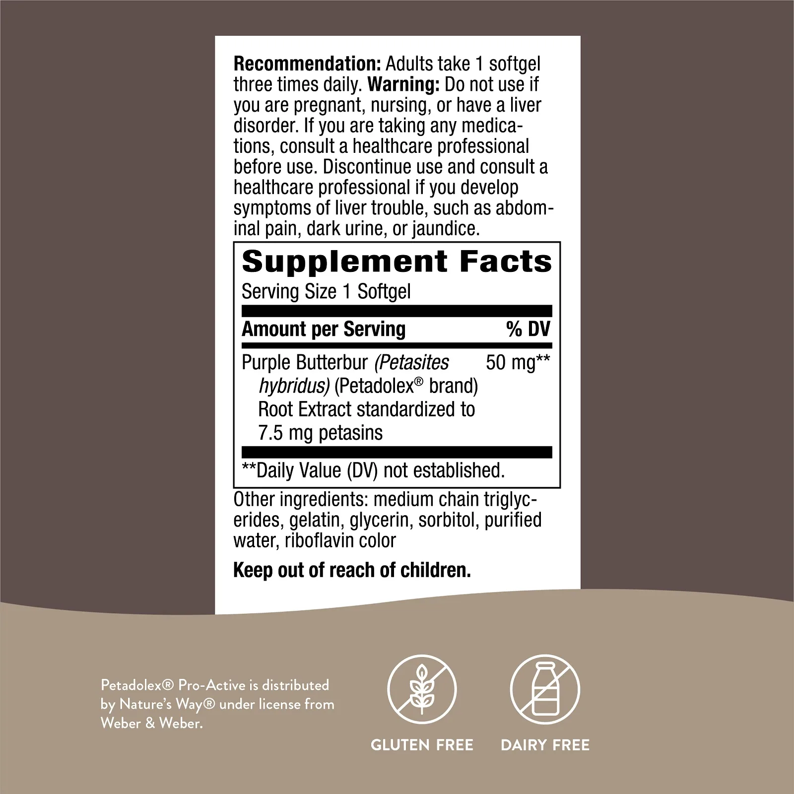 Nature's Way, PETADOLEX, Pro-Active, белокопытник для здоровья вен, 50 мг , 60 капсул