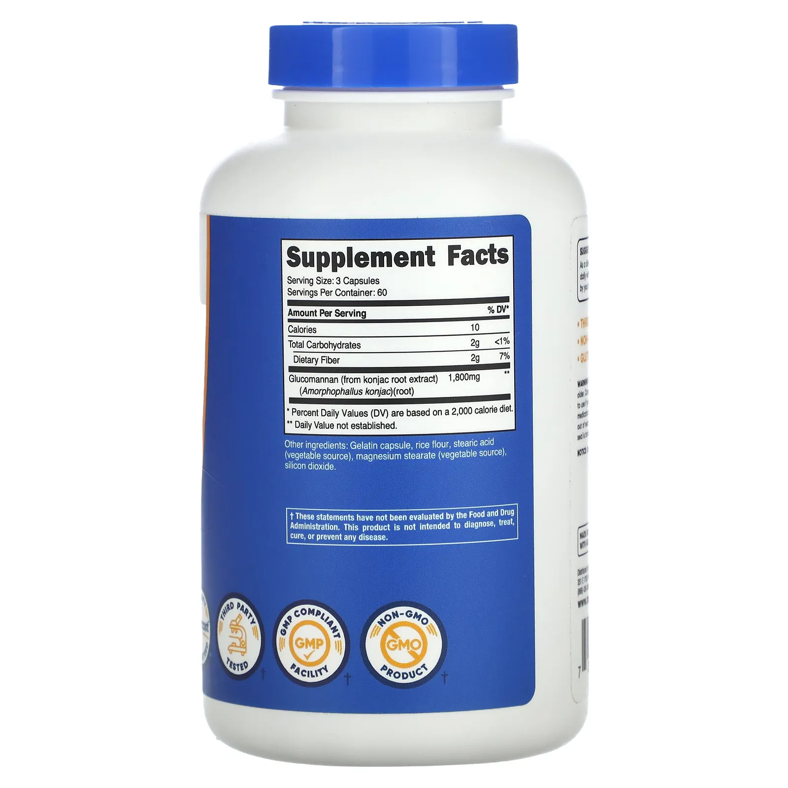 Nutricost, глюкоманнан, экстракт корня конжака, 1800 мг, 180 капсул (600 мг в 1 капсуле)