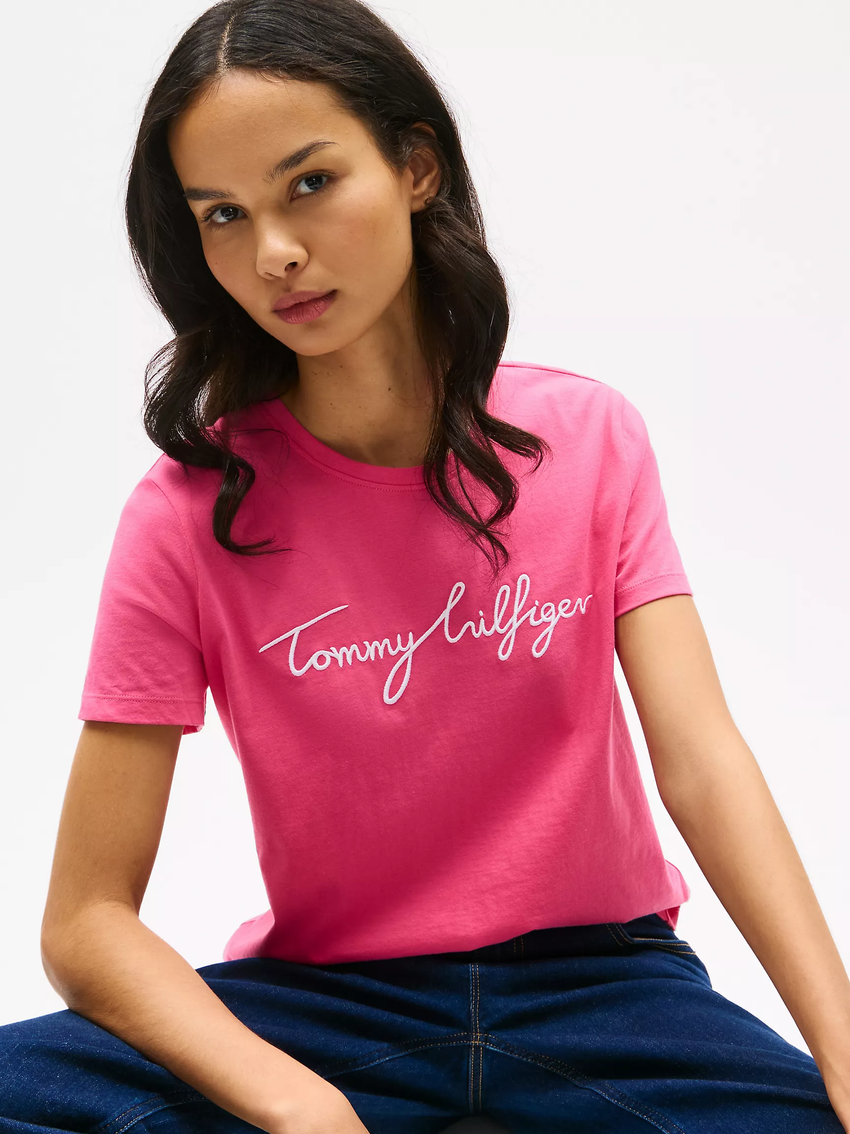 Женская футболка Tommy Hilfiger, Фирменная футболка с круглым вырезом и вышивкой