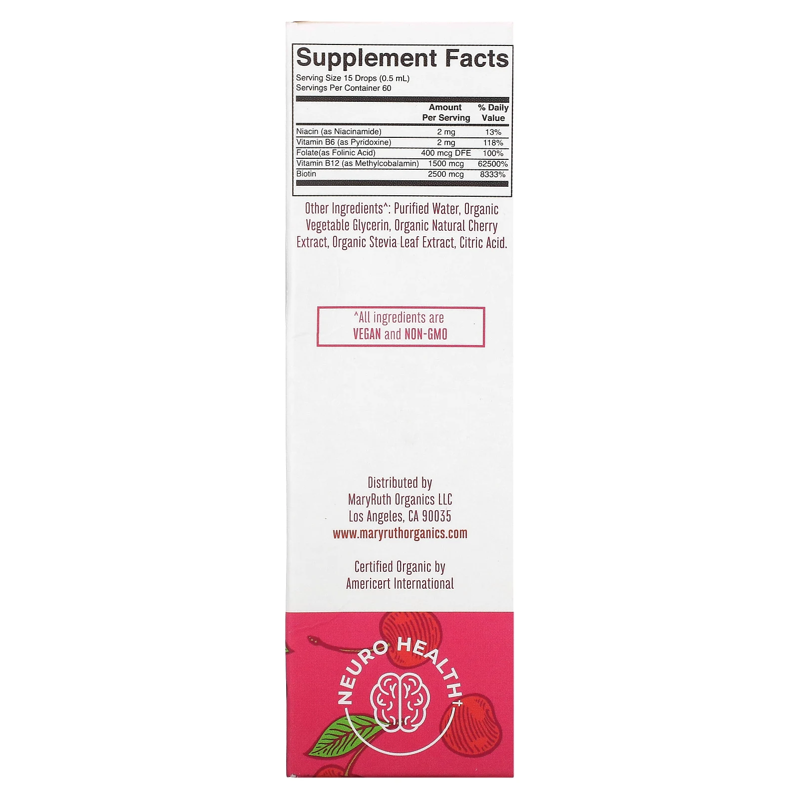 MaryRuth's, Vegan B Complex Liquid Drops, вишня, 30 мл (1 жидк. Унция)