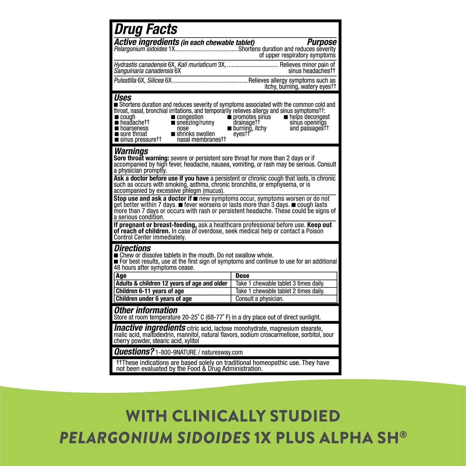 Nature's Way, Umcka, Allergy + Sinus, вишня, 20 таблеток