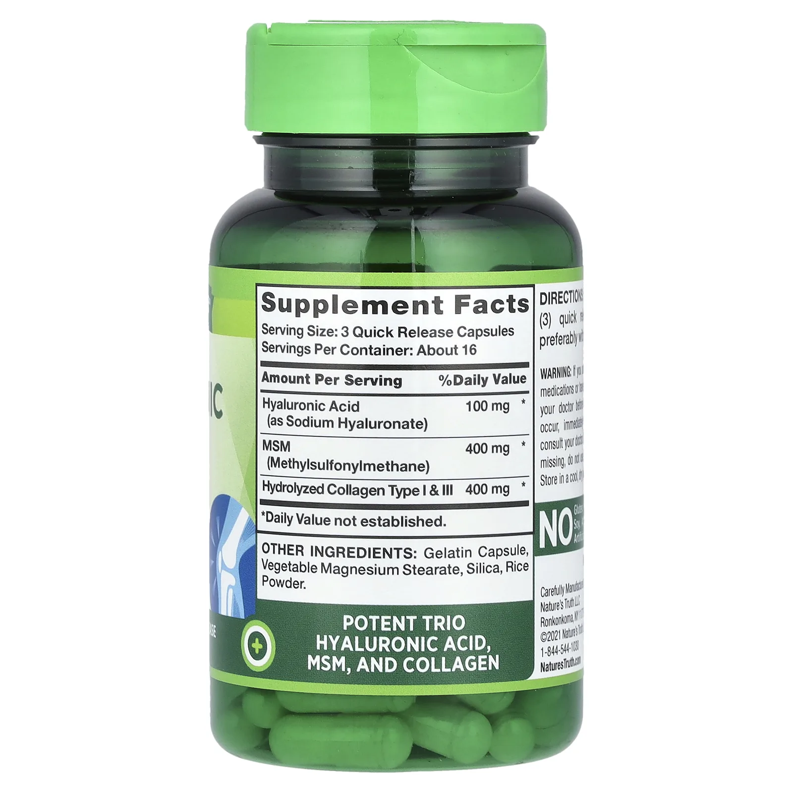 Nature's Truth, Комплекс гиалуроновой кислоты, 900 мг, 50 капсул быстрого высвобождения (300 мг в каждой капсуле)
