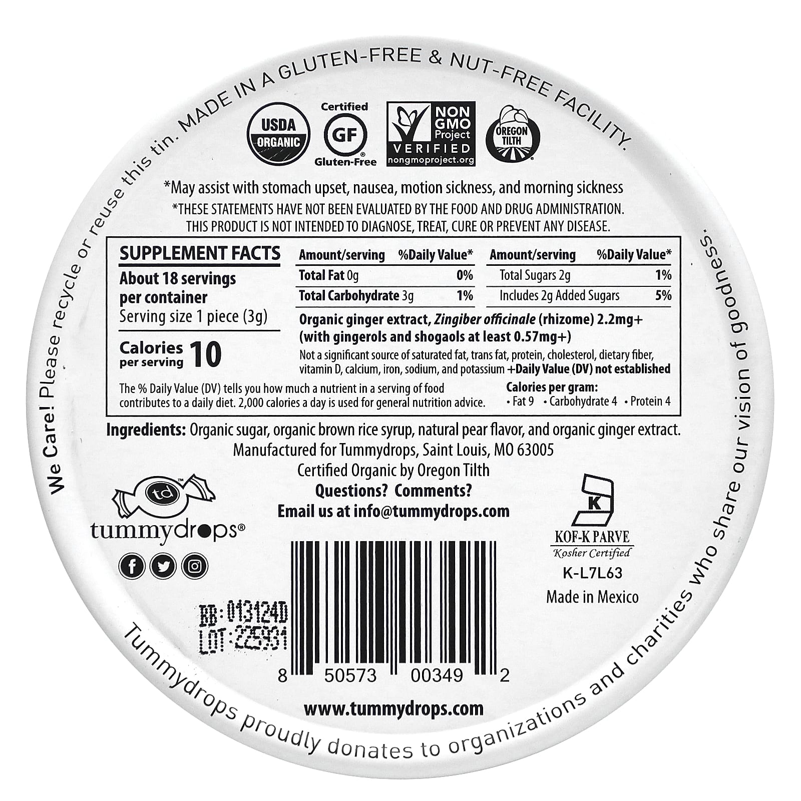 Tummydrops, сладкий имбирь и груша, 18 капель