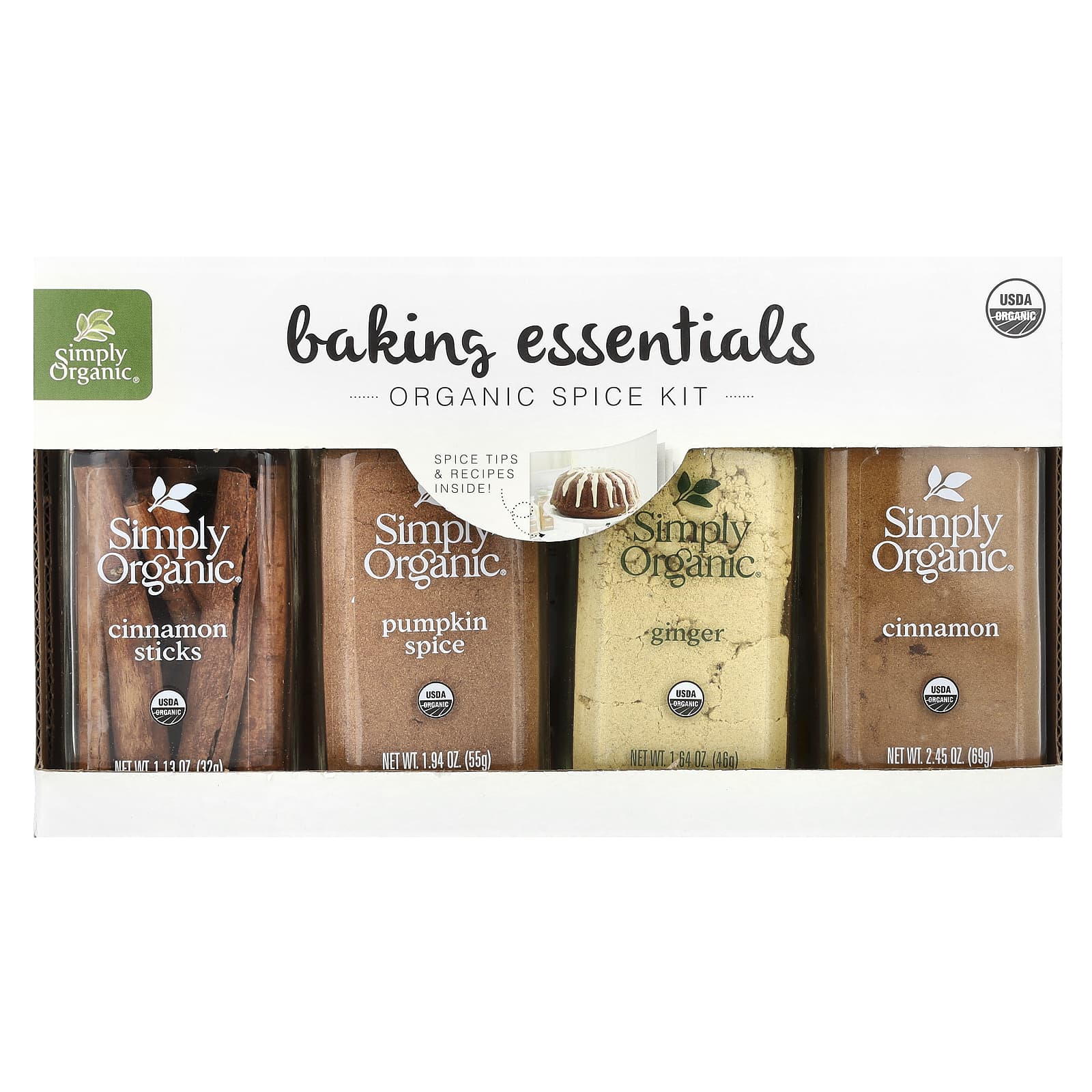 Simply Organic, Baking Essentials, набор органических специй, ассорти, 4 специи