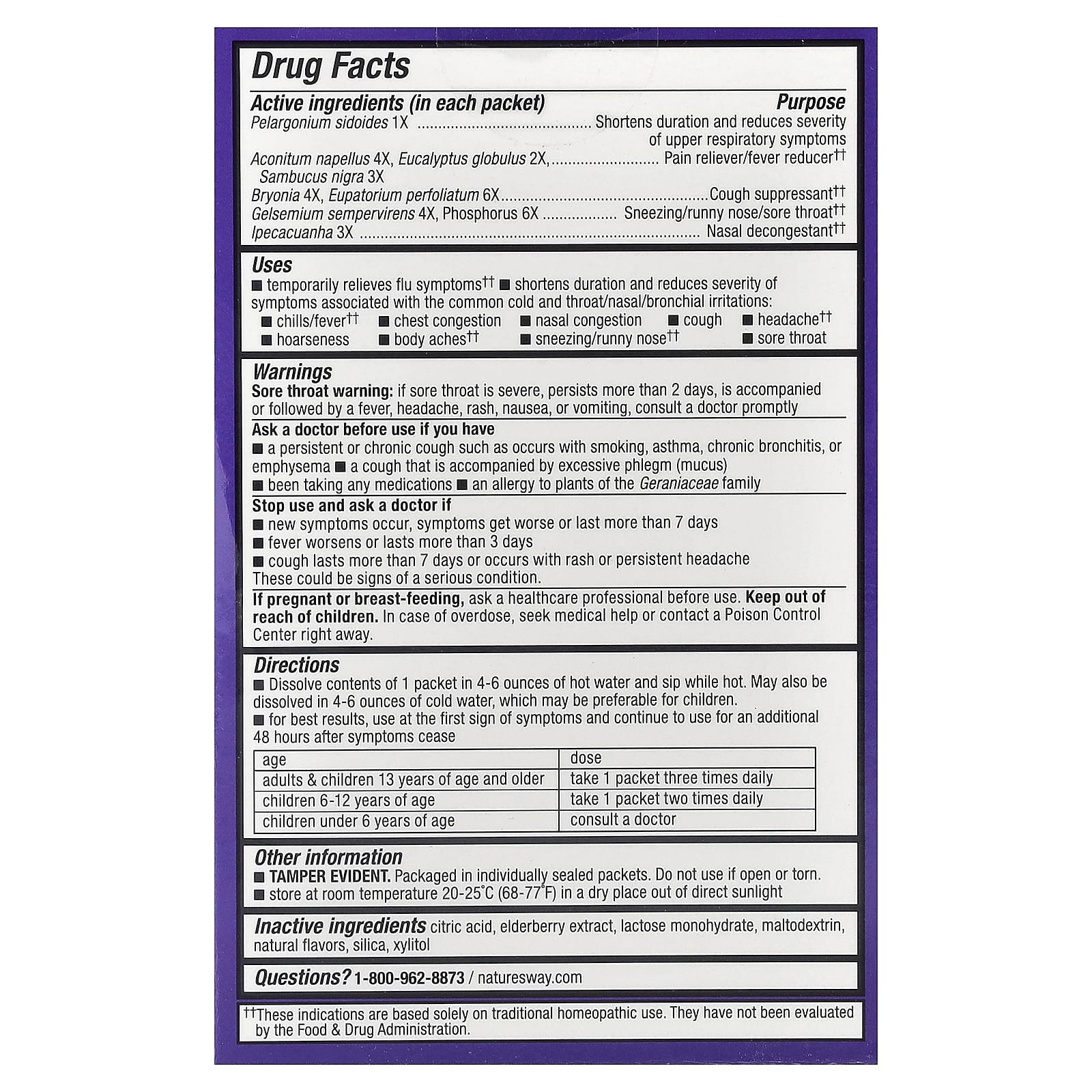 Nature's Way, Sambucus®, средство от простуды и гриппа, горячий напиток из бузины, для детей от 6 лет, лимон, 10 пакетиков по 5,3 г (0,186 унции)