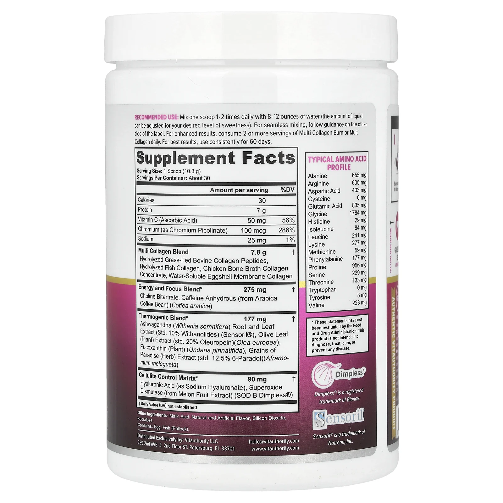 Vitauthority, Multi Collagen Burn, Energy, тропический пунш, 309 г (10,89 унции)