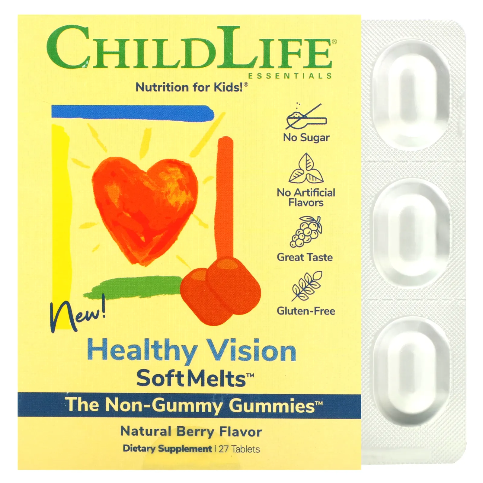 ChildLife Essentials, Healthy Vision SoftMelts, натуральный ягодный вкус, 27 таблеток