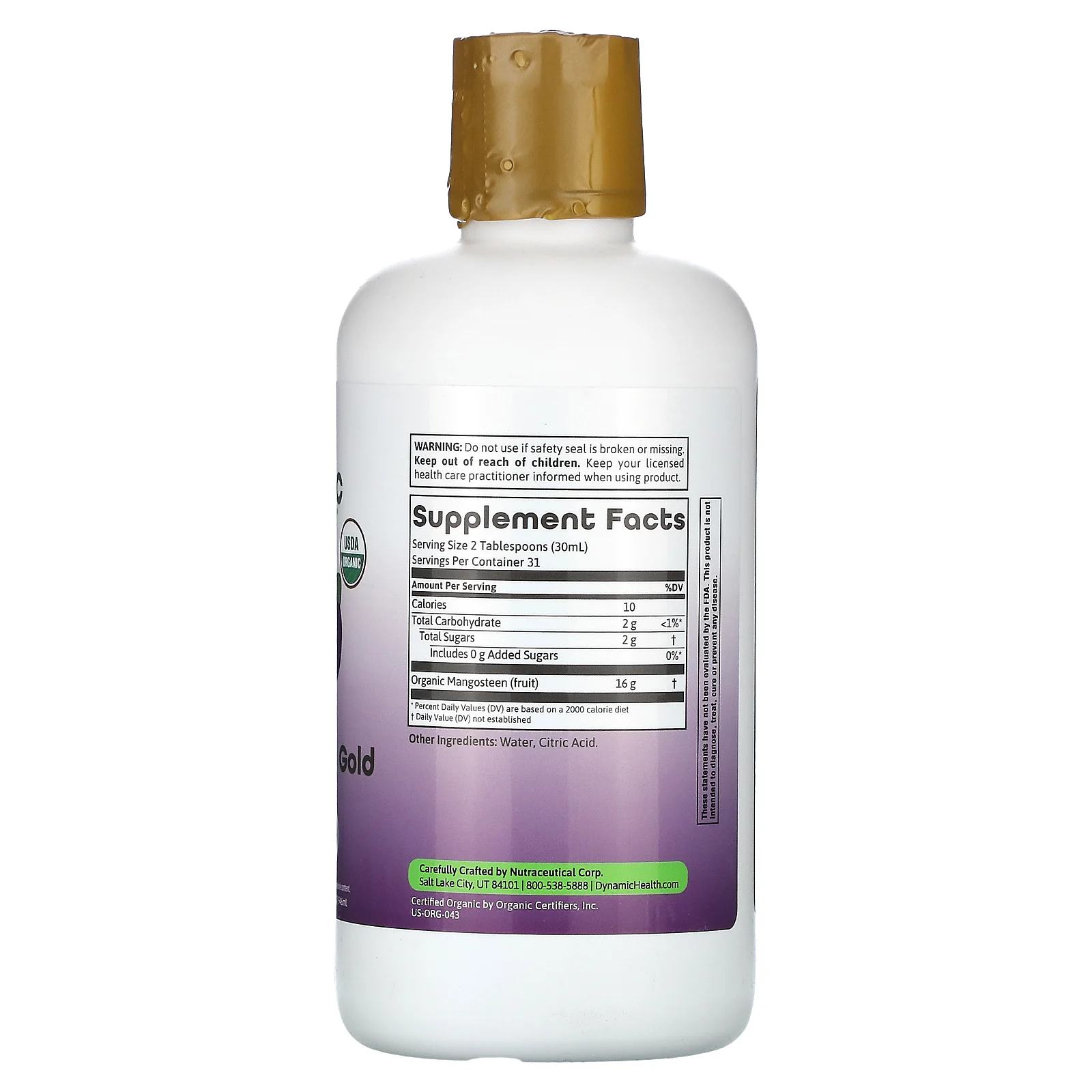 Dynamic Health, Mangosteen Gold, сертифицированный органический 100% сок мангостана, 946 мл (32 жидк. унции)