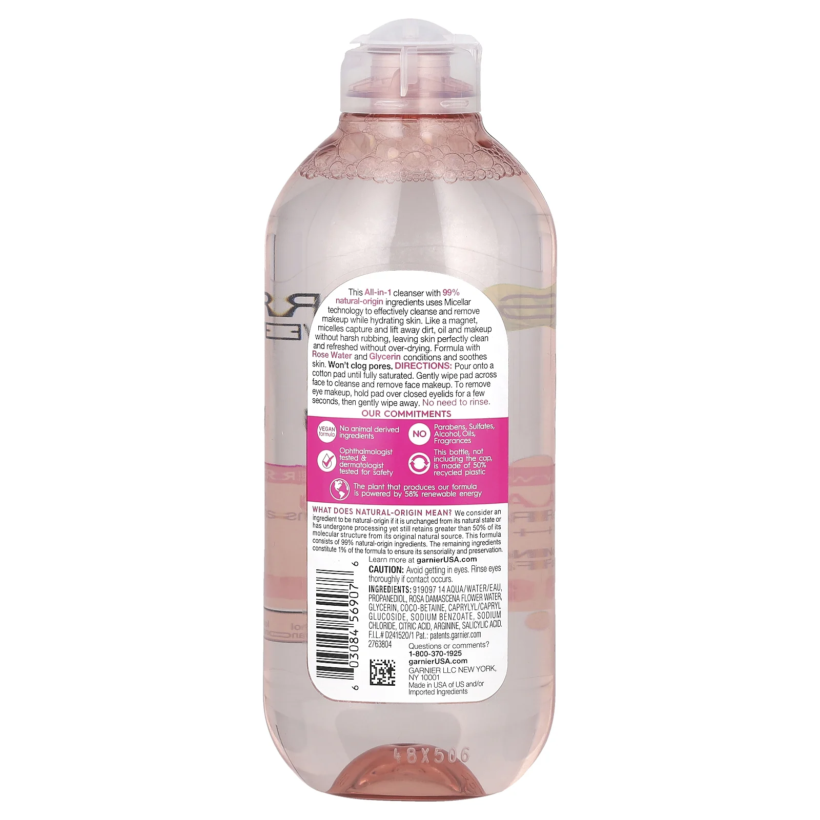 Garnier, SkinActive, мицеллярная очищающая вода с розовой водой и глицерином, 400 мл (13,5 жидк. Унции)