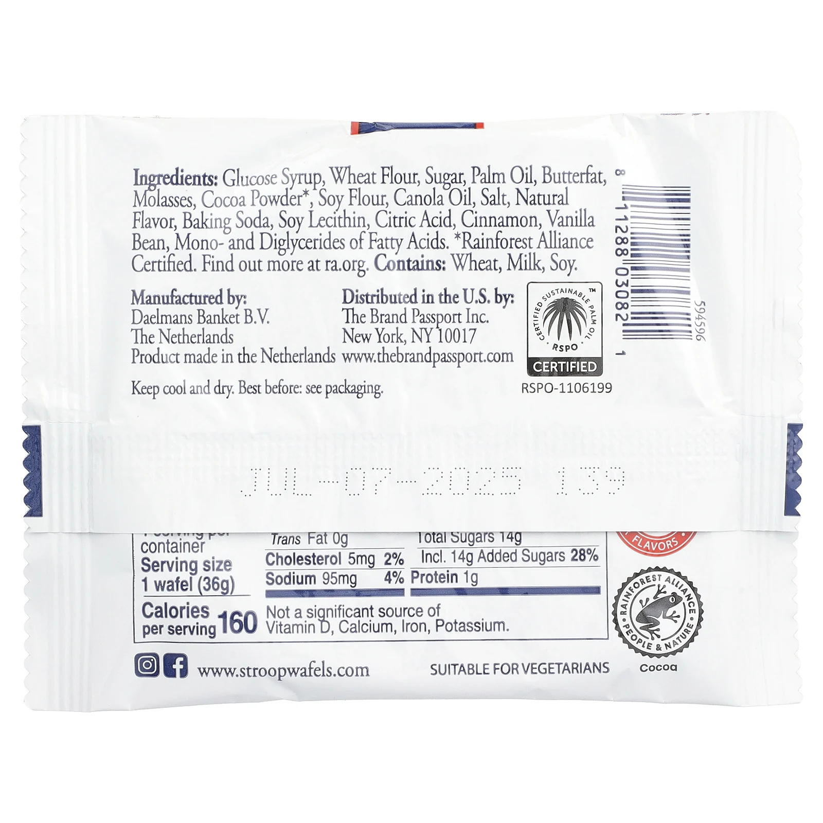 Daelmans, Stroopwafels, шоколад, 24 вафли, 36 г (1,27 унции)