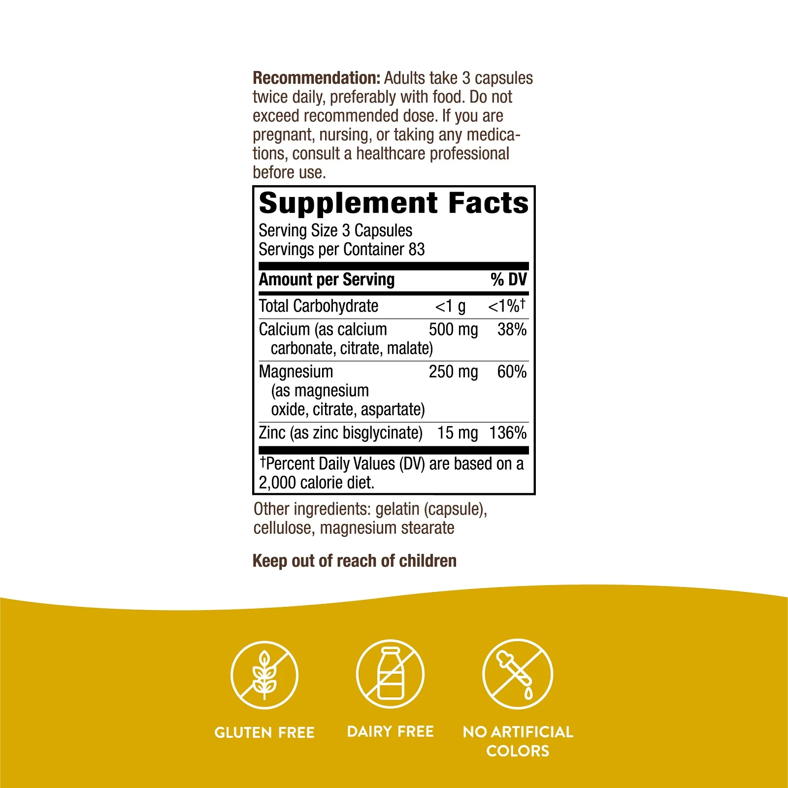 Nature's Way, комплекс микроэлементов с кальцием, магнием и цинком, 765 мг, 250 капсул