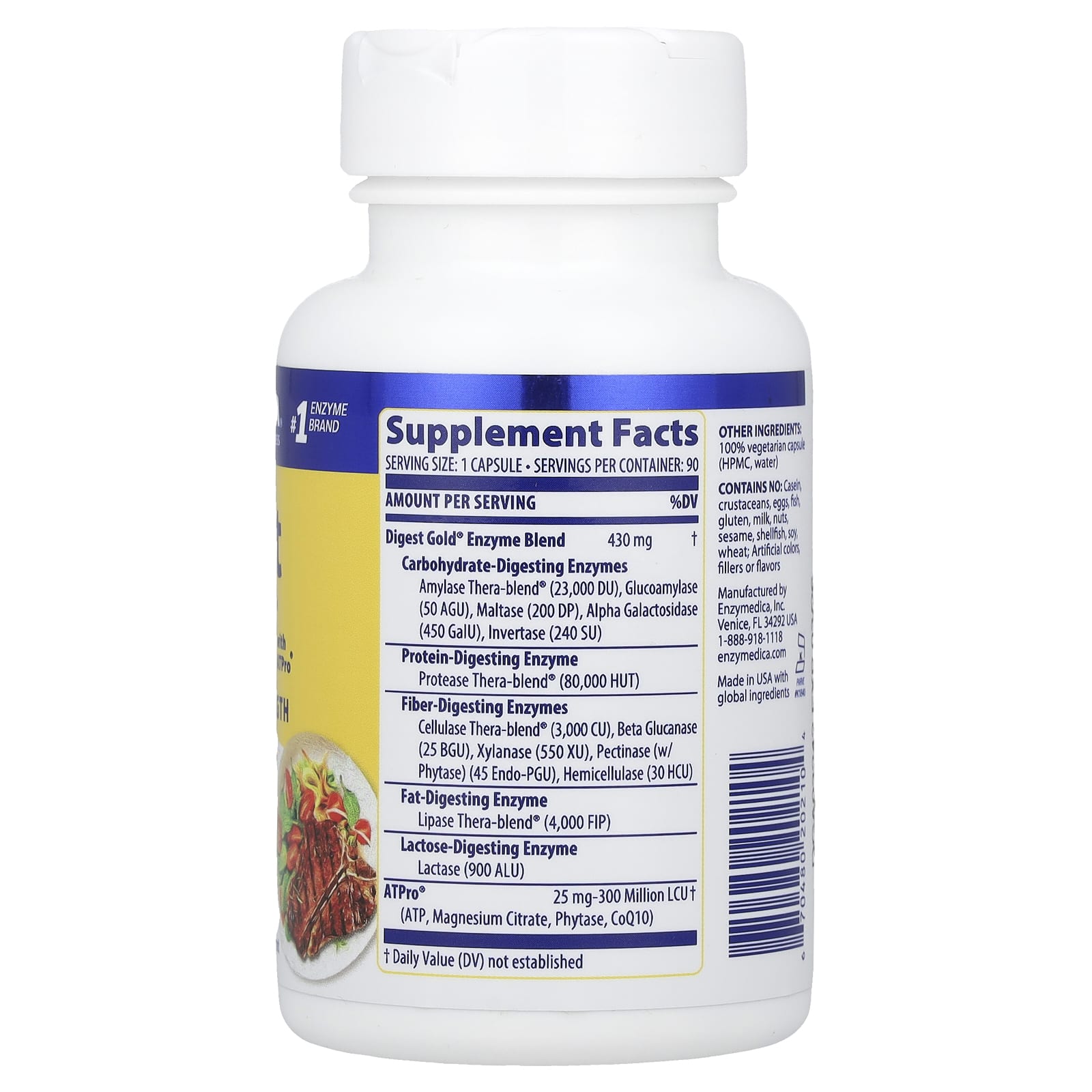 Enzymedica, Digest Gold с ATPro, добавка с пищеварительными ферментами, 90 капсул