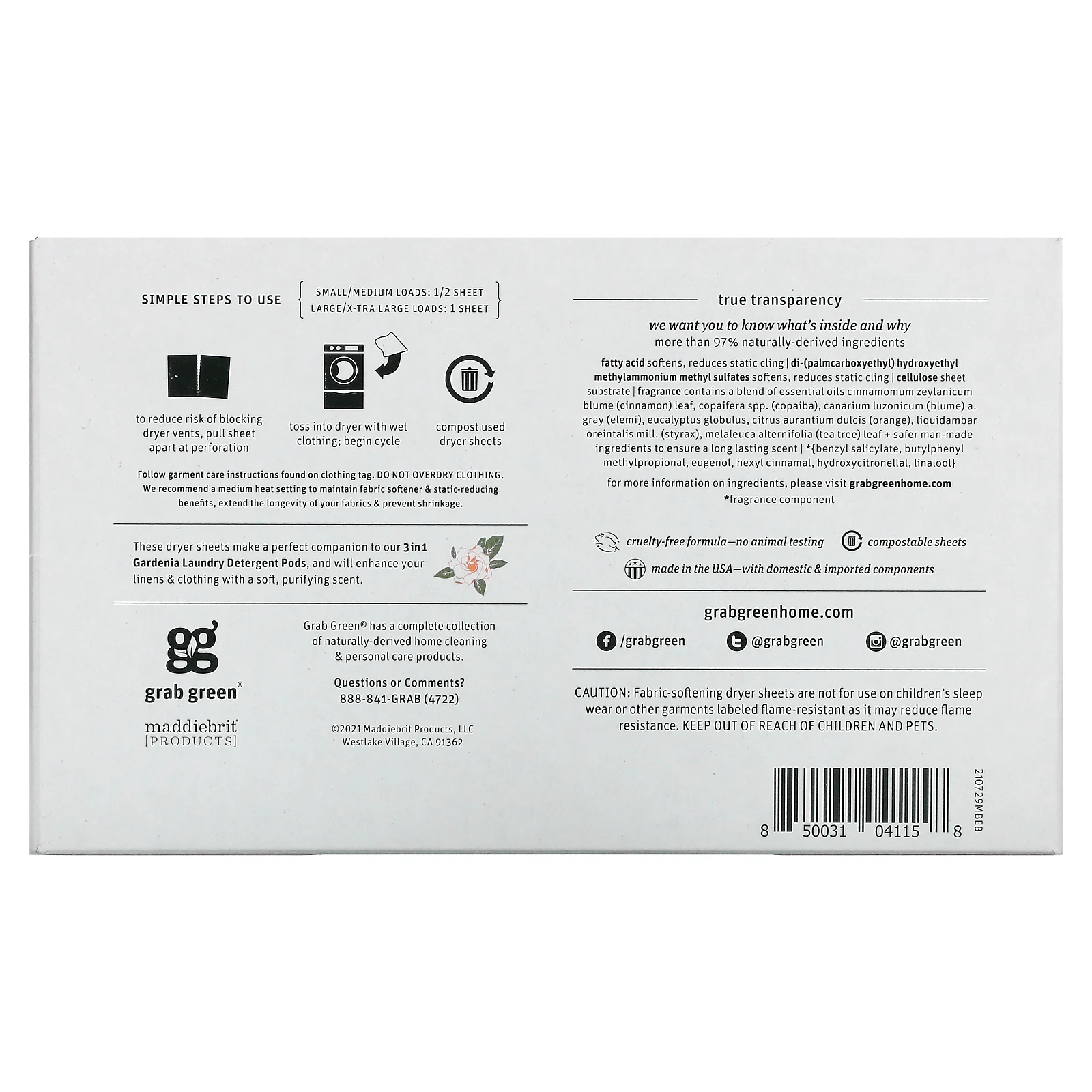 Grab Green, салфетки для сушки, с гарденией, 80 биоразлагаемых салфеток