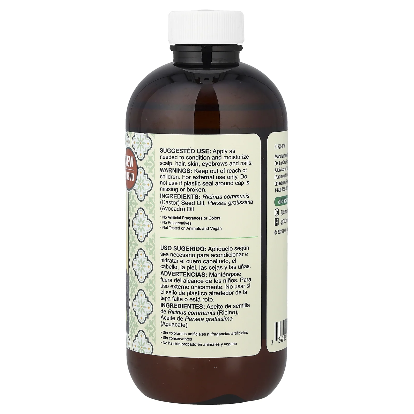 De La Cruz, масло для волос и кожи, касторовое масло с авокадо, 236 мл (8 жидк. унций)