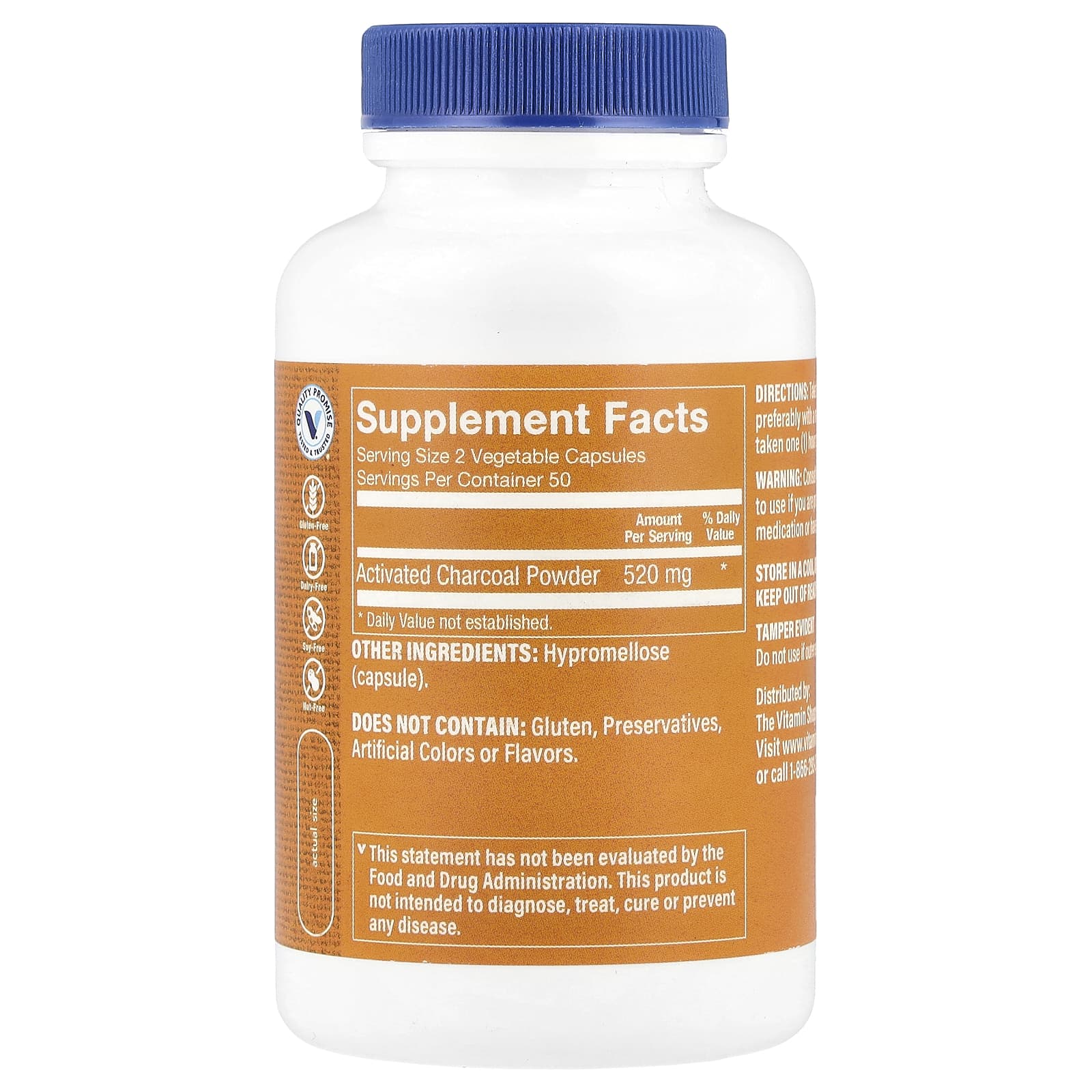 The Vitamin Shoppe, Активированный уголь, 520 мг, 100 растительных капсул (260 мг на капсулу)