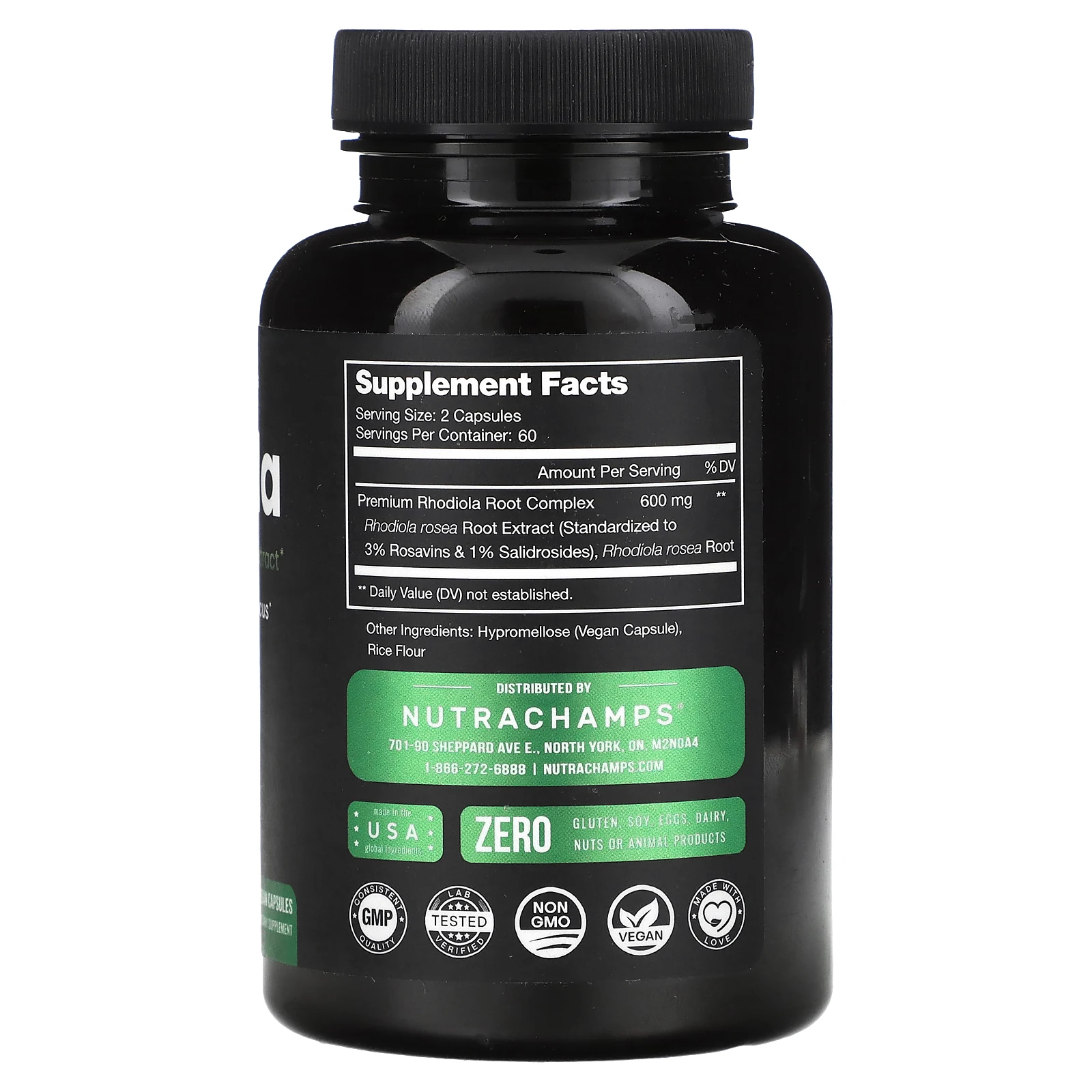 NutraChamps, родиола, 120 растительных капсул