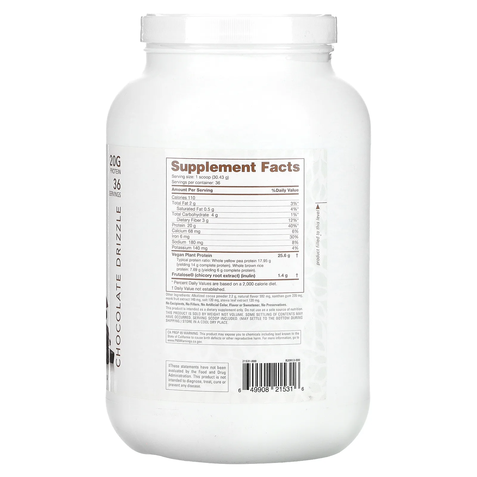 NutraBio, Растительный протеин, шоколадная морось, 1096 г (2,42 фунта)