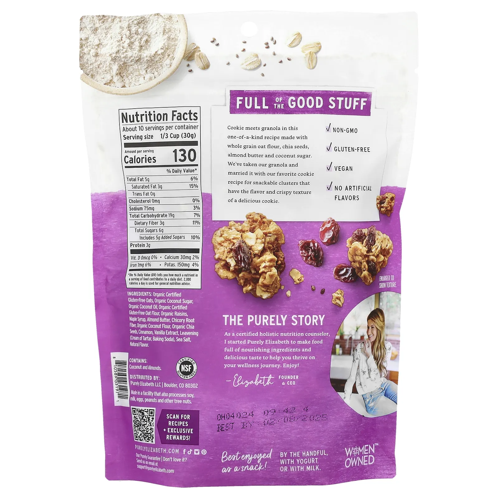 Purely Elizabeth, Cookie Granola, овсянка с изюмом, 312 г (11 унций)