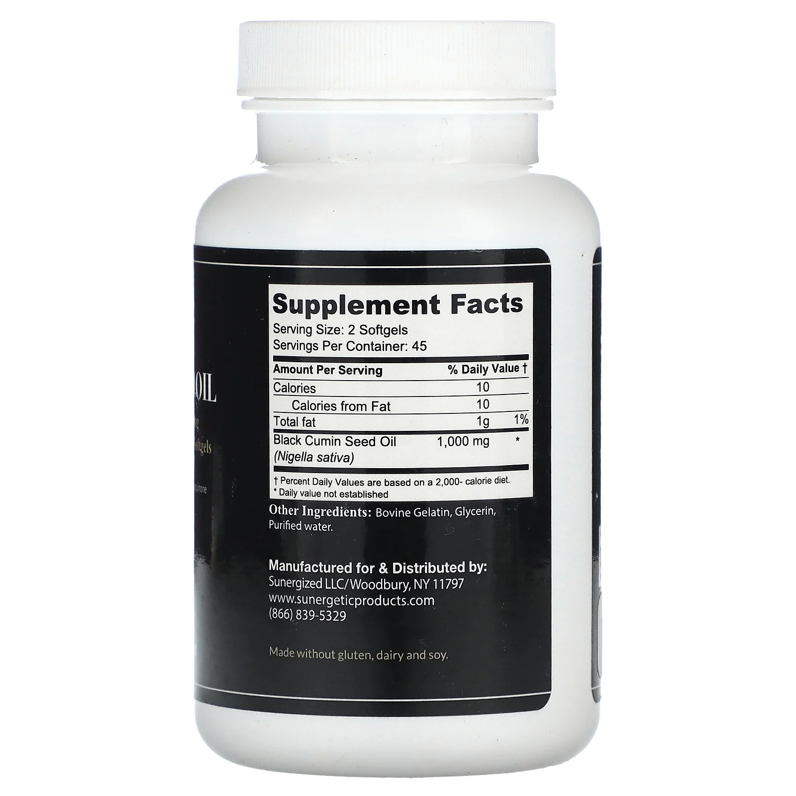 Sunergetic, масло из семян черного тмина премиального качества, 1000 мг, 90 капсул (500 мг в 1 капсуле)