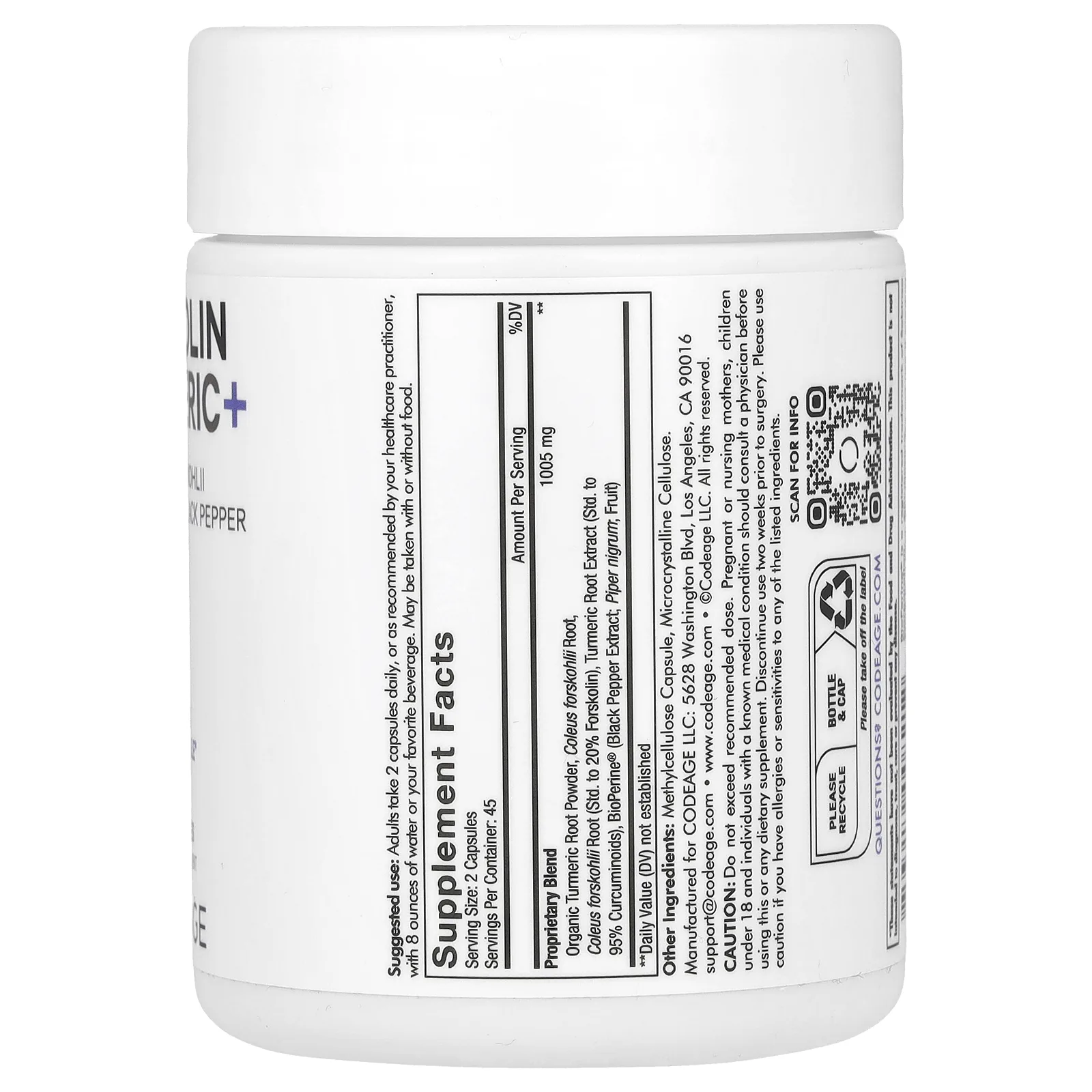 Codeage, антиоксидант, форсколин и куркума, 90 капсул