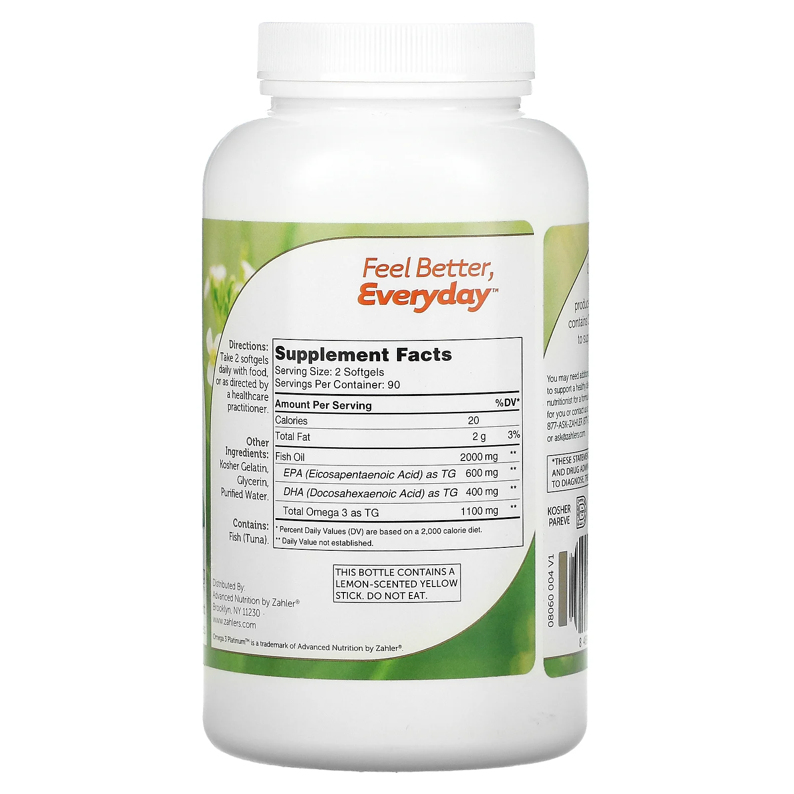 Zahler, Omega 3 Platinum, рыбий жир с омега-3, улучшенная формула, 2000 мг, 180 капсул (1000 мг в 1 капсуле)