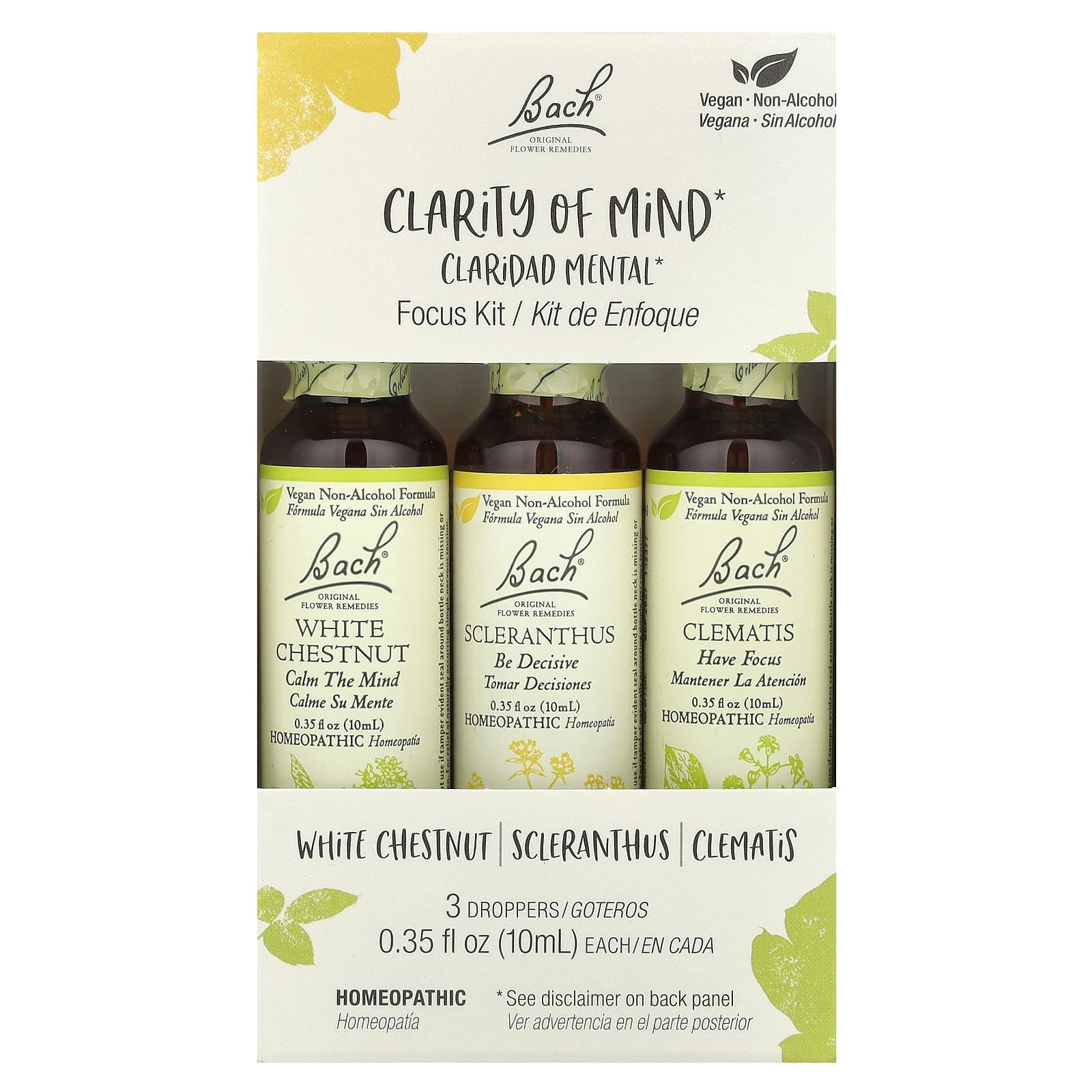 Bach, Original Flower Remedies, набор для фокусировки, ясность ума, 3 пипетки, 10 мл (0,35 жидк. Унции)